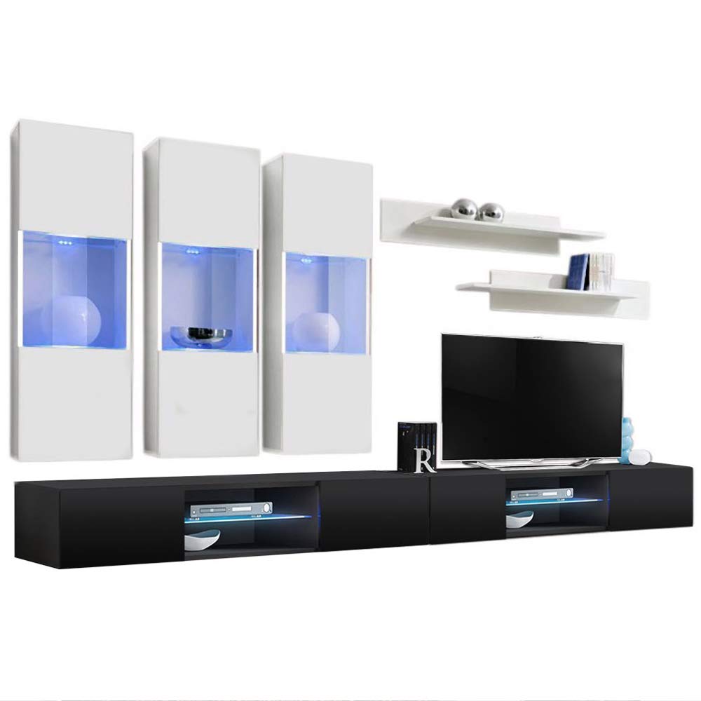 Modern Floating TV Stand with Storage & LED Lights - Wall-Mounted Entertainment Center for Bedroom & Living Room - White/Black TV Console with Shelves - Perfect for Small Spaces & Home Theater Setup