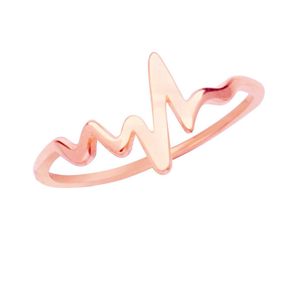 14K Rose Gold Heartbeat Ring - Polished Finish for Women, Elegant & Dainty Jewelry Gift for Her - Perfect for Valentine's Day, Anniversary & Romantic Occasions
