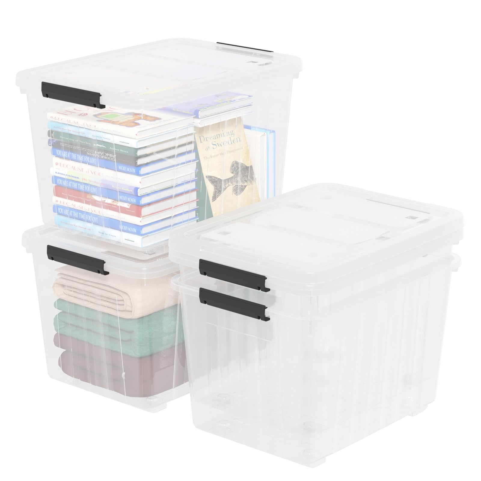 4-Pack 70L Large Clear Plastic Storage Bins with Wheels - Heavy-Duty Organizers for Home, Garage, Office & Moving Supplies