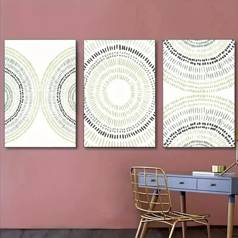 3-Piece Abstract Geometric Art Metal Prints - Ready to Hang Wall Decor for Dorm, Bedroom & Office | Modern Canvas Poster Set for Home & Office Decoration