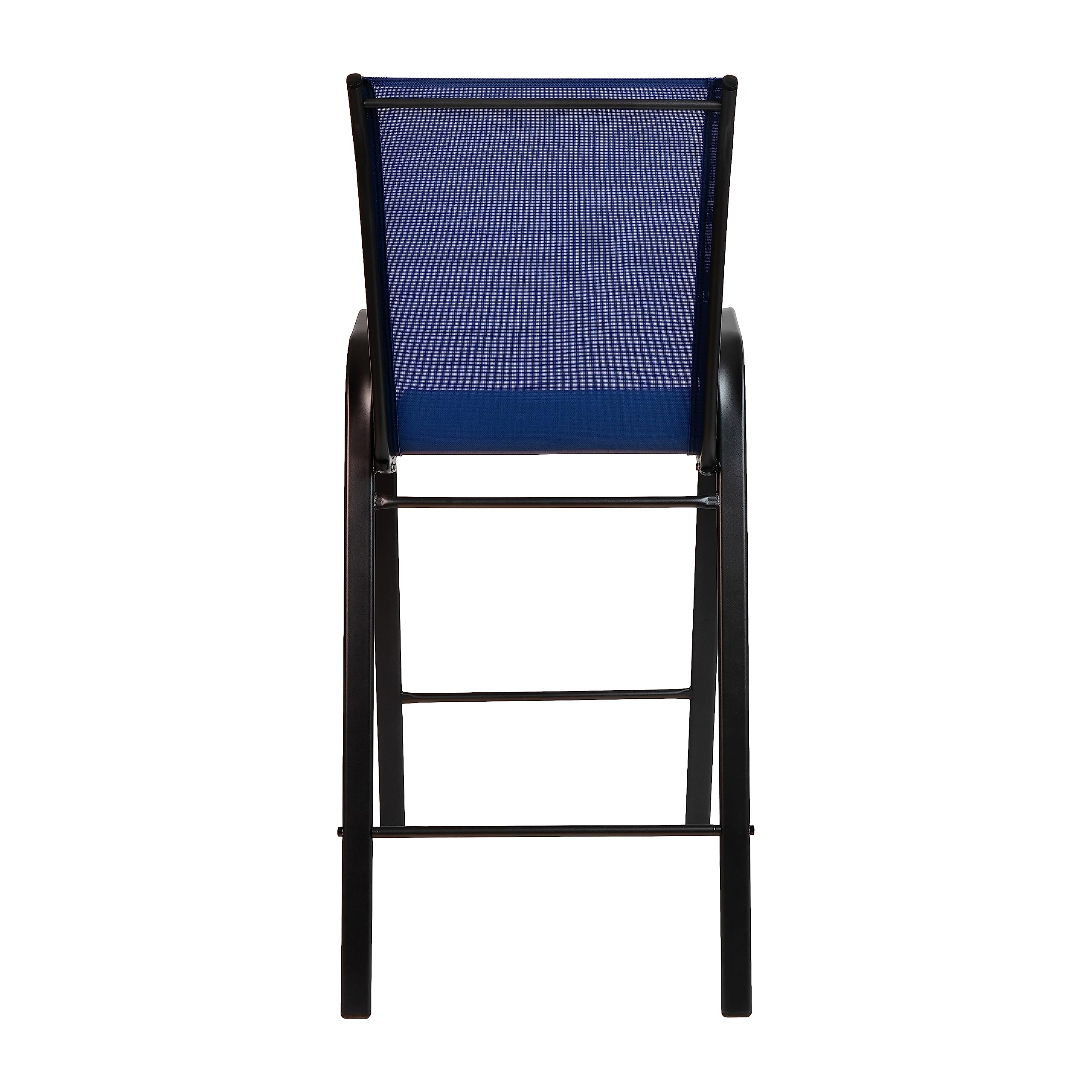 Flash Furniture 2 Pack Brazos Series Navy Blue Outdoor Bar Stools with Flex Comfort Material & Durable Metal Frame - Perfect for Patio, Deck, Poolside & Backyard Entertaining