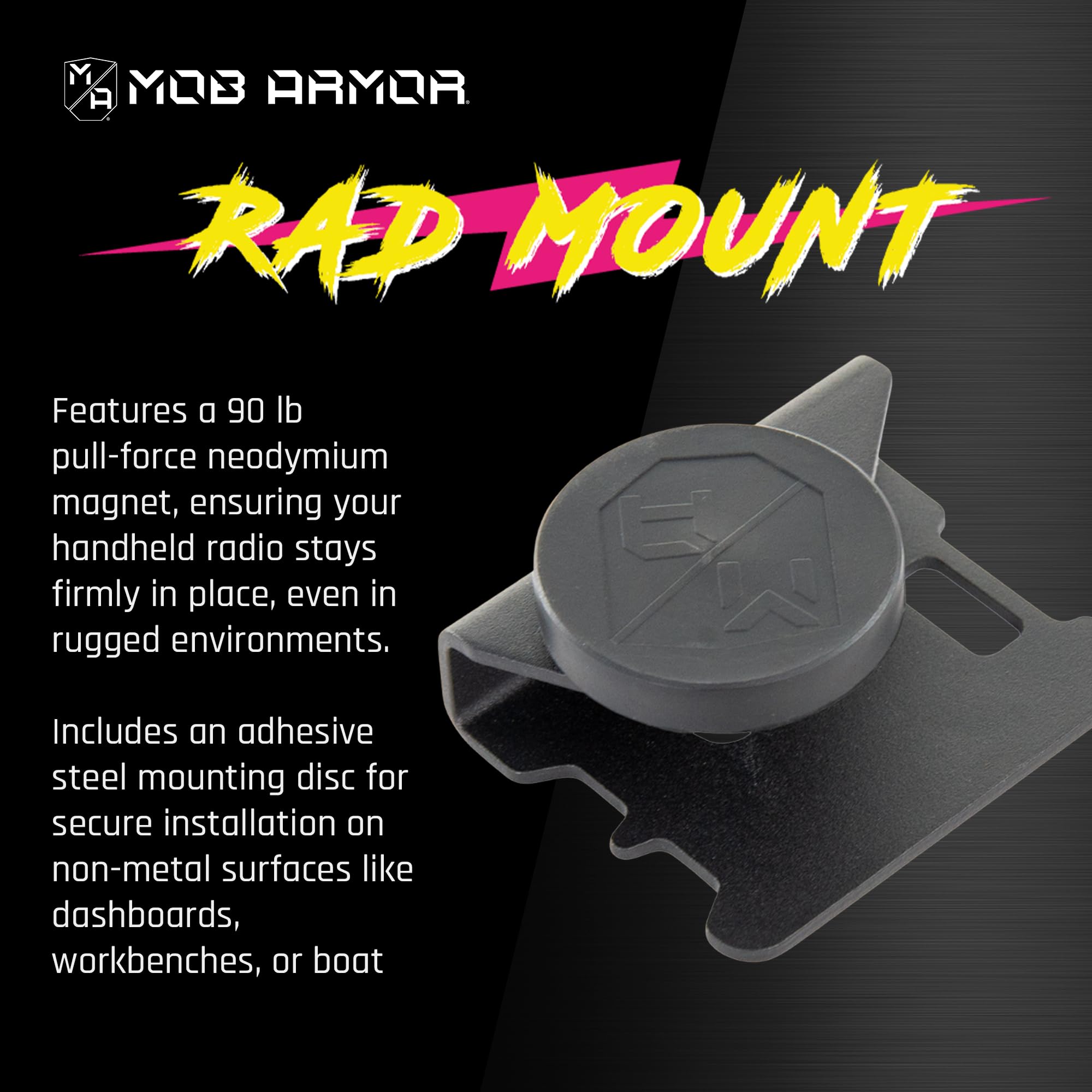 Mob Armor Rad Mount - Dual Magnetic Car Radio Mounting Kit for CB & VHF Handheld Radios - Universal Microphone Holder with Magnetic Base - Perfect for Truckers, Off-Roading & Emergency Communication