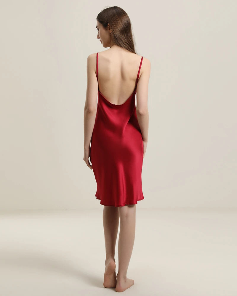 Elegant Backless Silk Slip Dress with Cowl Neck - Sexy Satin Nightgown for Women, Perfect for Date Night, Wedding Guest or Special Occasions