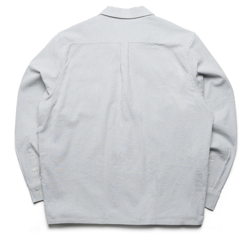 Malbon Golf Saint Tropez Seersucker Long Sleeve Shirt - Blue | Men's Casual Summer Golf Wear for Country Club & Beach Outings
