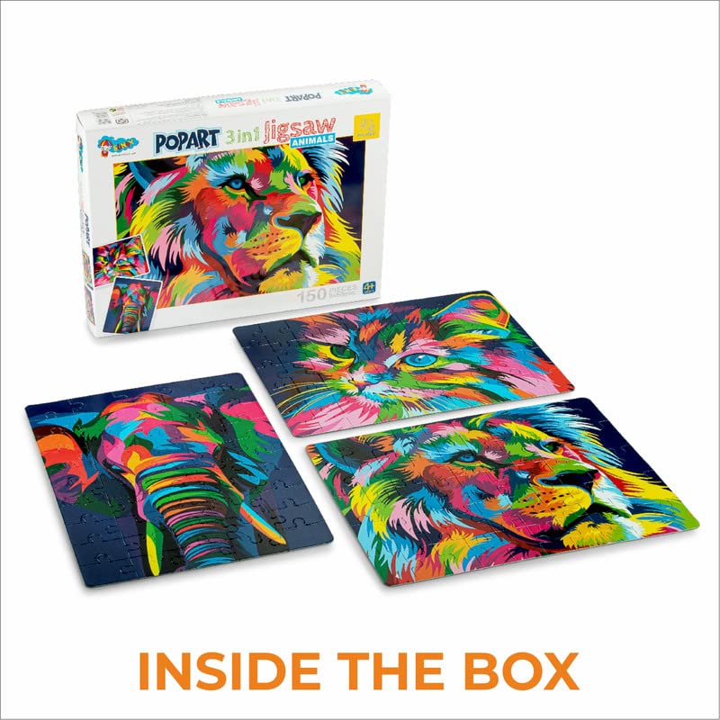 Storio Popart 3-in-1 Jigsaw Puzzle Set - Cities, Animals & Abstract Designs | Educational Learning Toys for Kids Ages 4-8 | Multicolor Puzzle Games for Classroom & Home Playtime