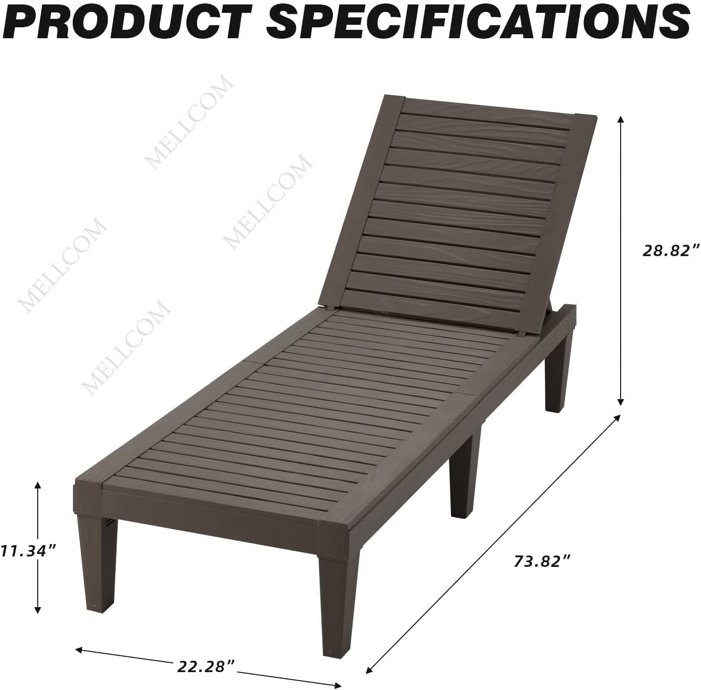 MELLCOM Outdoor Chaise Lounge Chair - 5-Position Adjustable Backrest, All-Weather Patio Lounger with Wood Texture Design - Perfect for Garden, Beach, Poolside & Backyard Relaxation