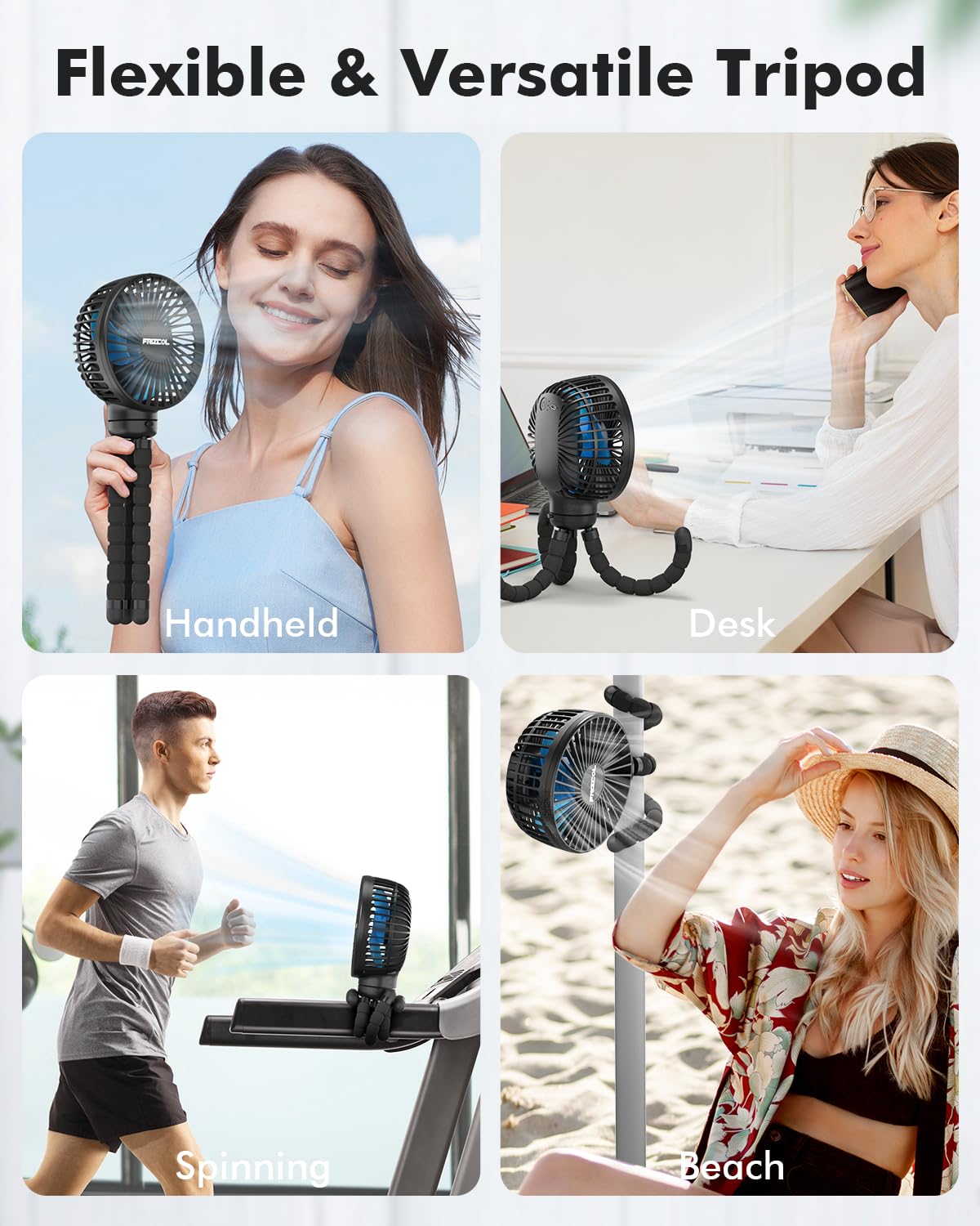 FRIZCOL Rechargeable Stroller Fan for Baby - Portable Battery Operated Fan with 24H Runtime - Clip On Handheld Fan for Car Seat, Desk, Camping & Outdoor Activities - Perfect for Nursery, Travel and Summer Cooling
