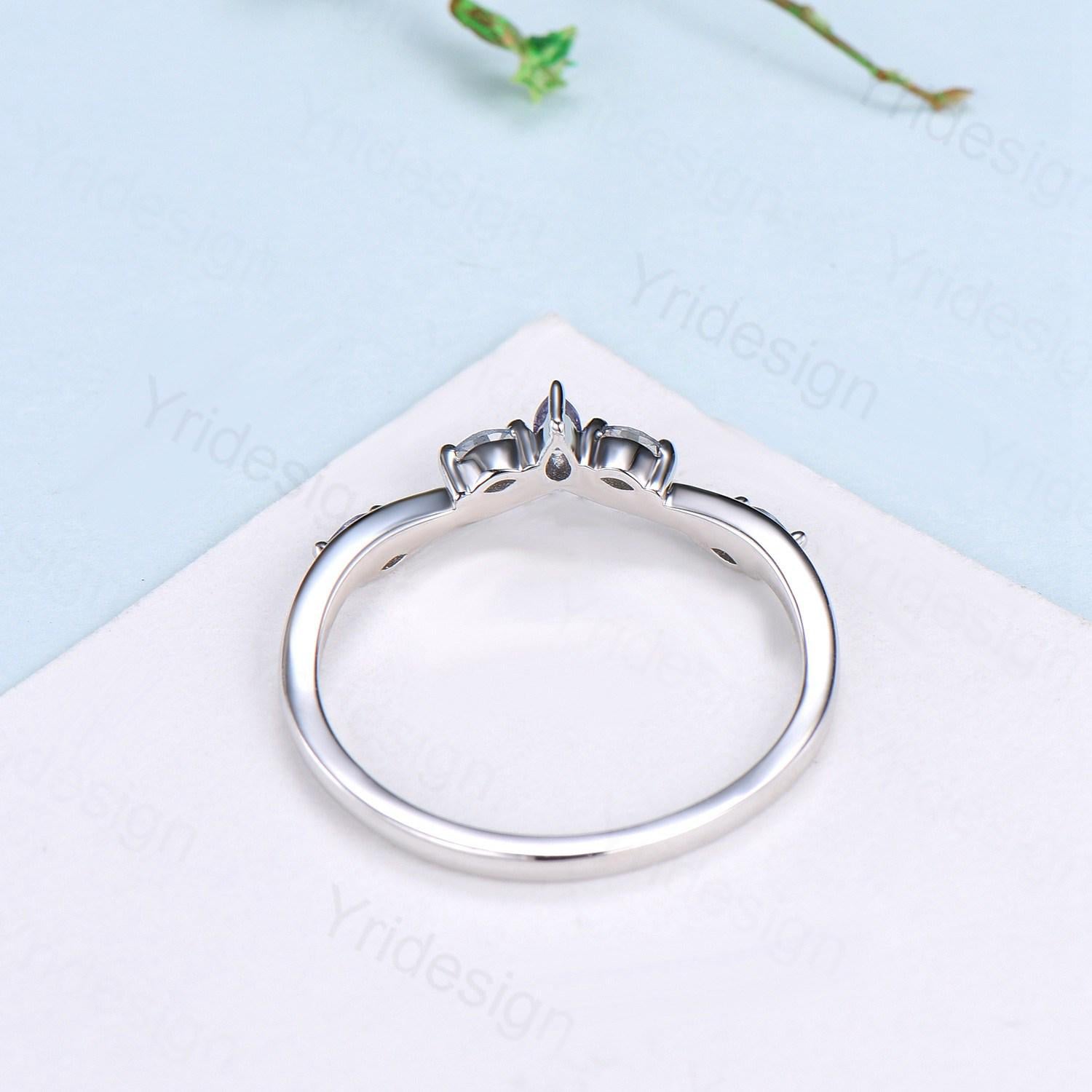 Pear & Marquise Cut Blue Sapphire Wedding Band - Stackable Curved Ring, Dainty Bridal Promise Ring for Women | Perfect for Stacking, Engagement, Anniversary & Everyday Wear
