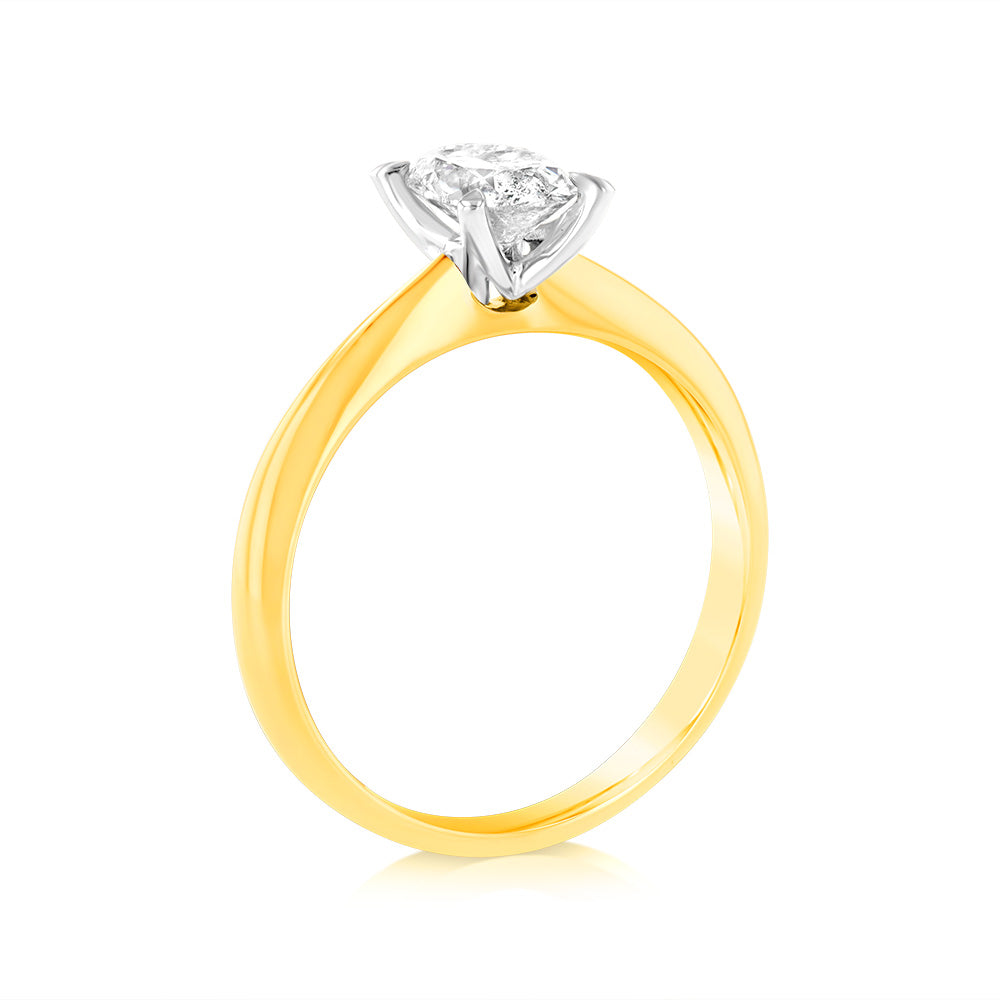 18ct Yellow Gold Diamond Ring with 1 Carat Oval Cut Diamond - Elegant Engagement, Wedding, or Anniversary Jewelry Gift for Her