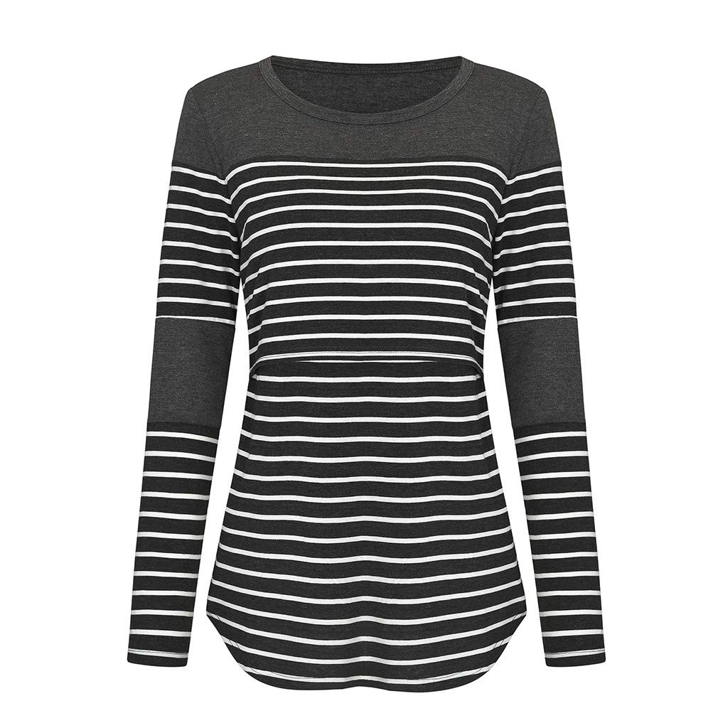 Long Striped Sleeve Nursing Maternity T-Shirt for Women - Comfortable Breastfeeding Top & Pregnancy Blouse | Perfect for Nursing, Pregnancy & Everyday Wear