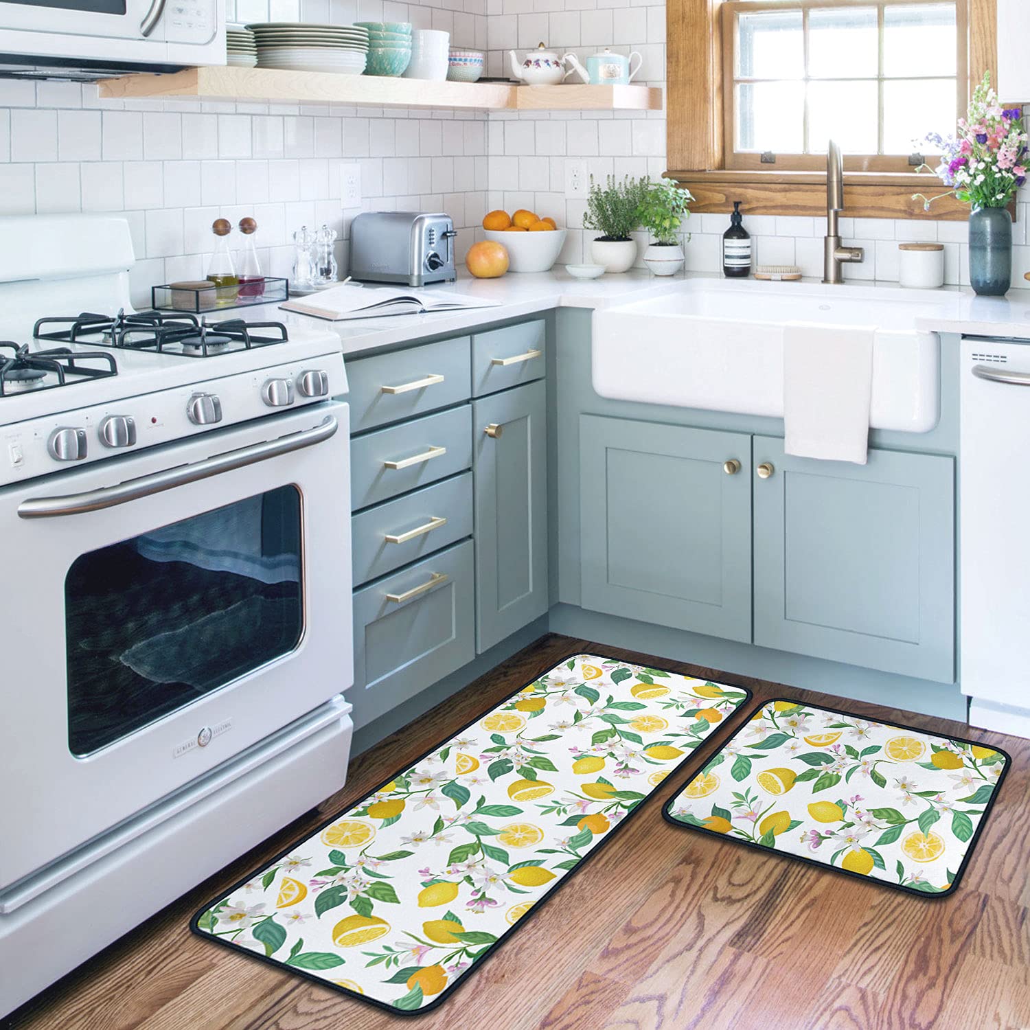 Non-Slip Washable Microfiber Kitchen Rugs Set of 2 - Absorbent Stain Resistant Floor Mats (17
