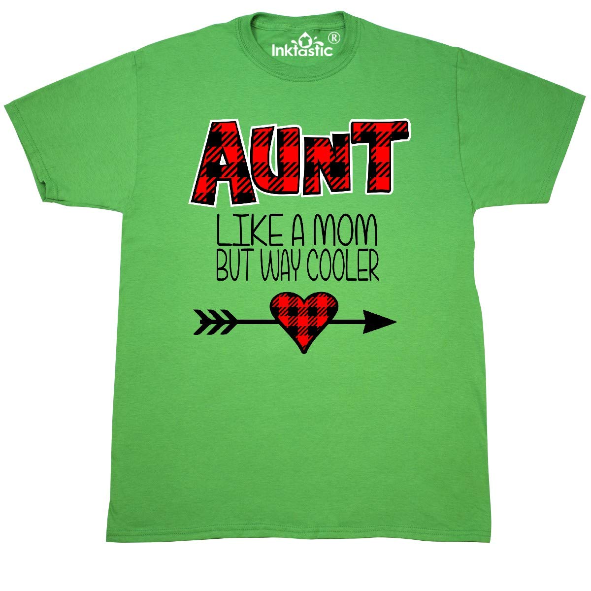 Inktastic Aunt Like a Mom But Way Cooler Red Plaid T-Shirt - Funny Family Gift for Cool Aunts, Birthday & Mother's Day Present