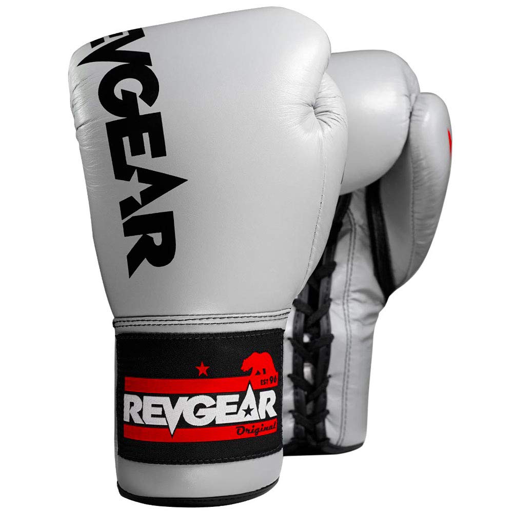 Revgear F1 Competitor Pro Lace Boxing Gloves - Premium Leather Training Gloves for Boxing, MMA & Kickboxing (8oz, Gray) - Ideal for Sparring, Heavy Bag Work & Competition