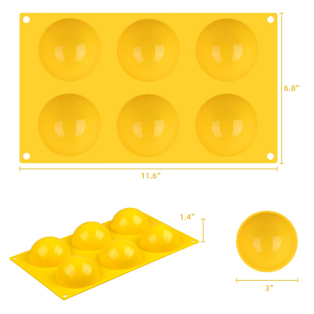 Premium Food-Grade Silicone Chocolate Molds - 6-Cavity Large Nonstick Hot Cocoa Bomb Molds for Baking, Candy Making, Jelly & Cake Decorations (Yellow, 1 Pack) - Perfect for Holiday Treats, DIY Desserts & Party Favors