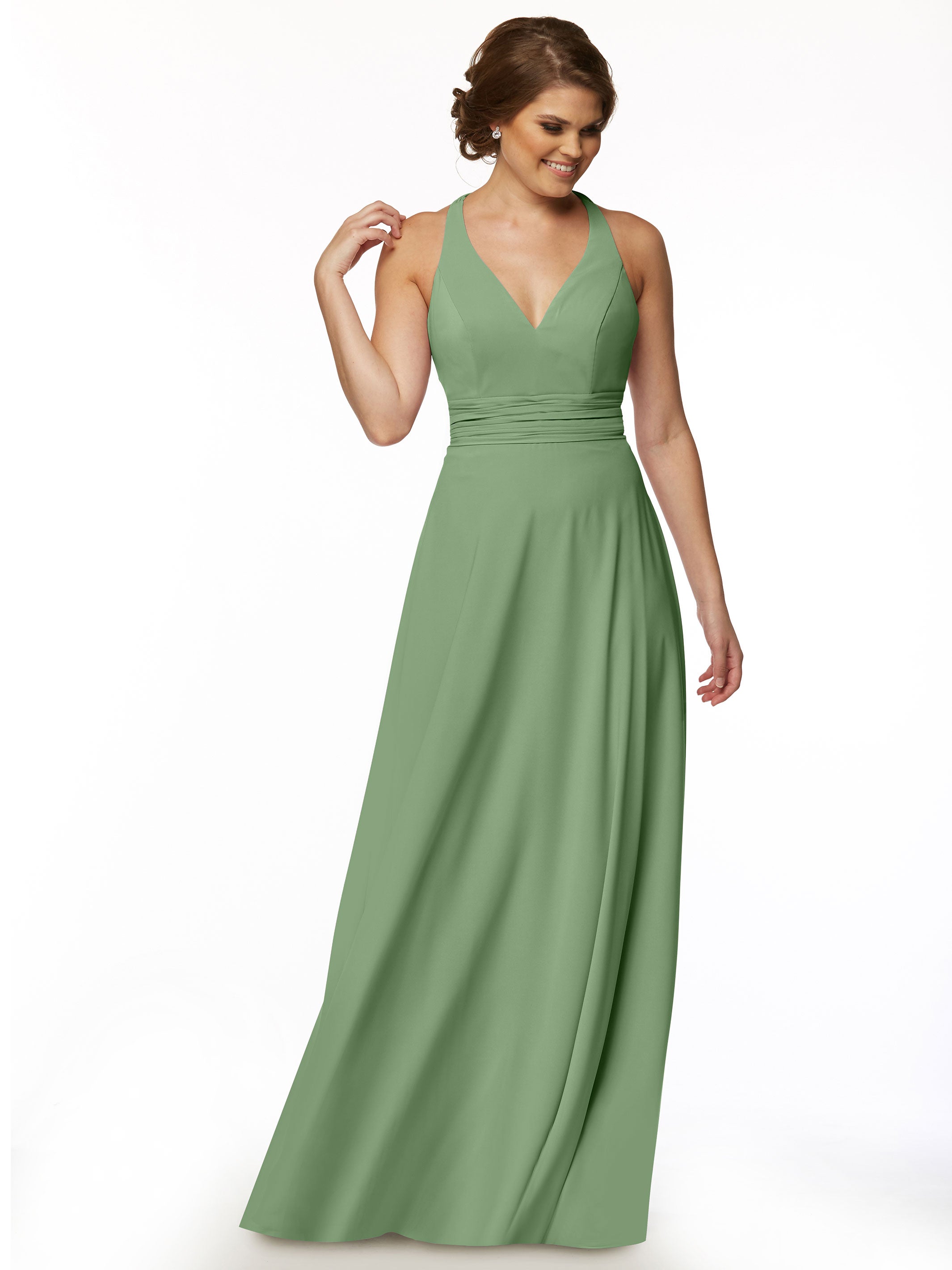 Elegant A-Line Stretch Chiffon Bridesmaid Dress with Halter V-Neck - Perfect for Weddings, Formal Events & Special Occasions