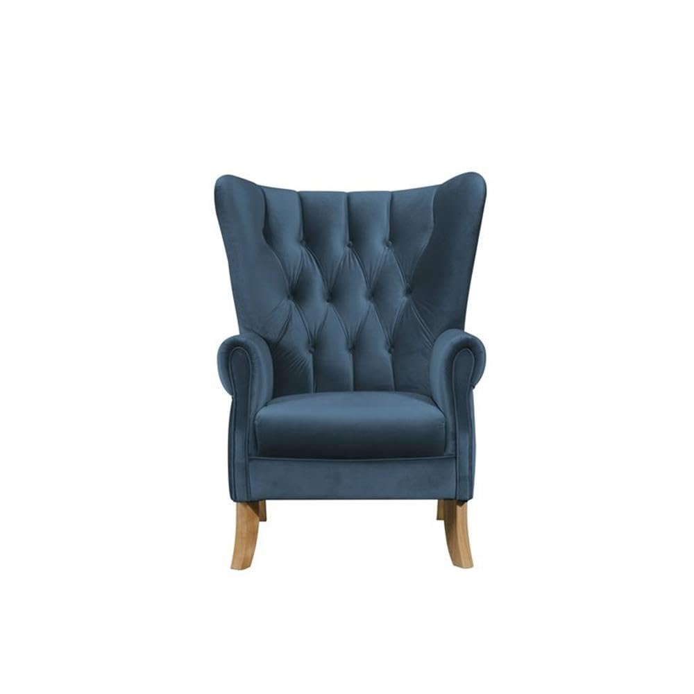 Acme Adonis Button Tufted Wingback Accent Chair - Luxe Azure Blue Velvet Upholstery for Living Room, Bedroom & Home Office Decor