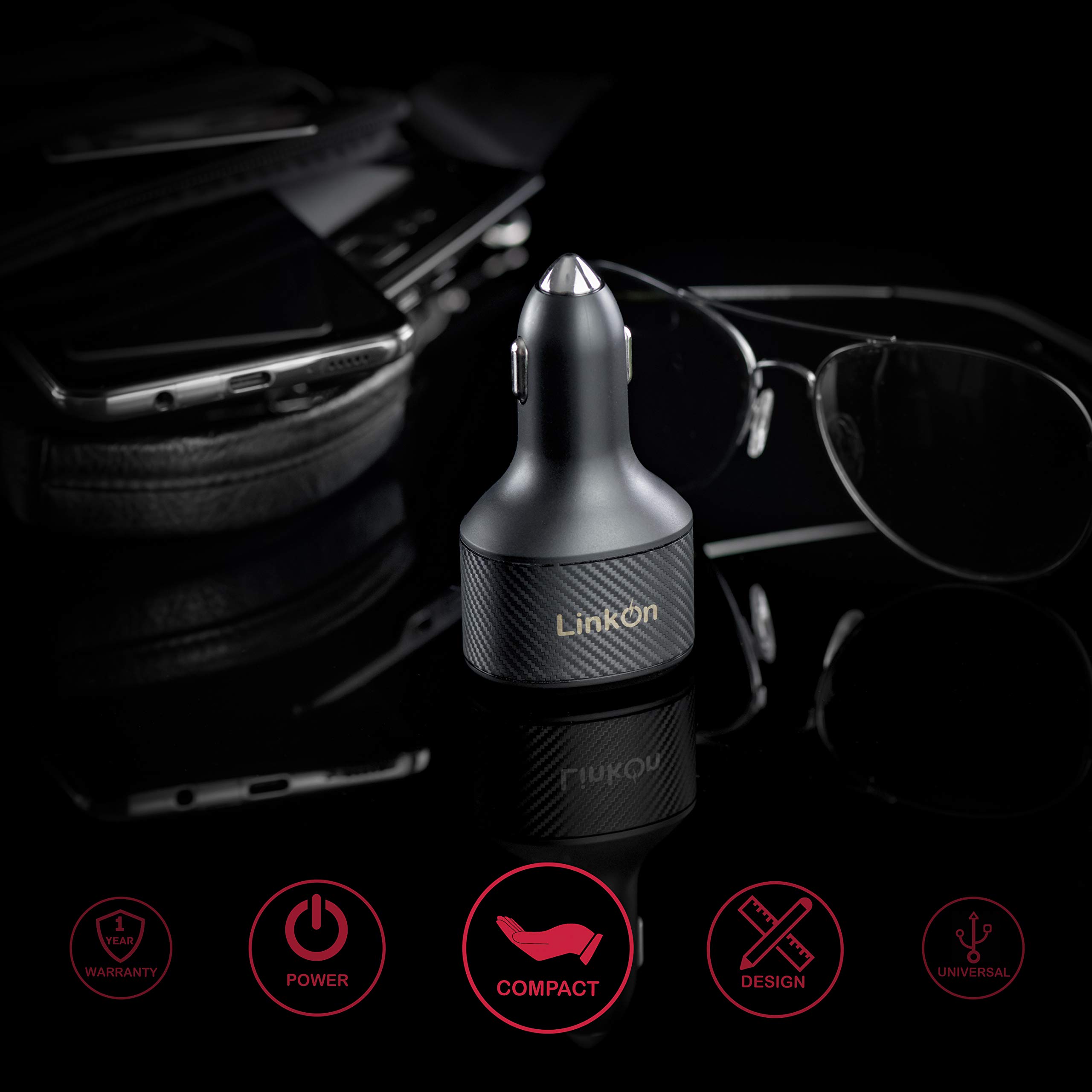 LinkOn 112W USB C Car Charger - Fast Charging Dual Port (90W PD3.0 PPS + 18W QC3.0) for MacBook, Dell XPS, Chromebook, iPhone, iPad & More - Perfect for Road Trips, Business Travel & Daily Commute