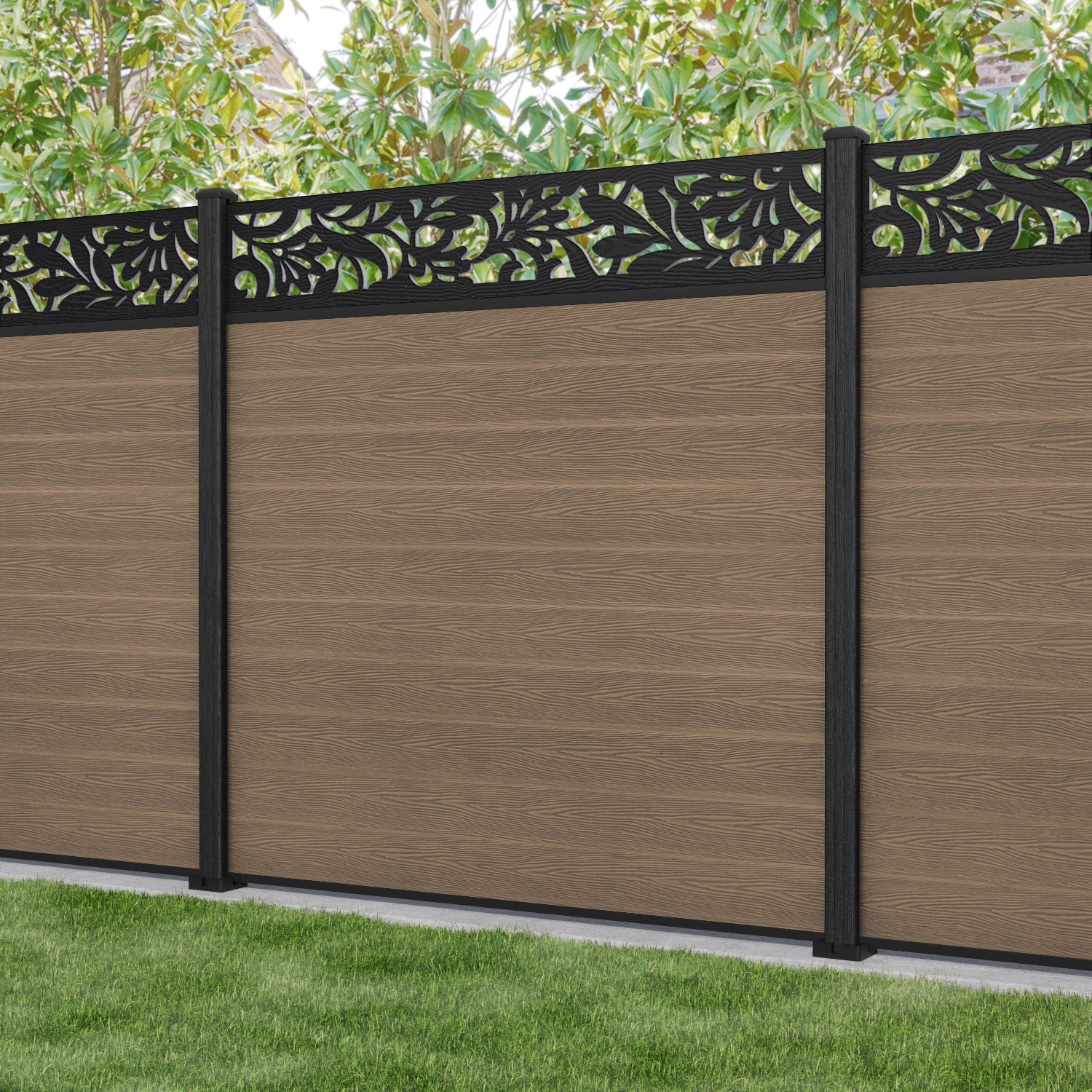 Premium Classic Heritage Teak Fence Panel with Composite Posts - Durable Outdoor Privacy Fence for Garden, Patio, and Backyard Landscaping