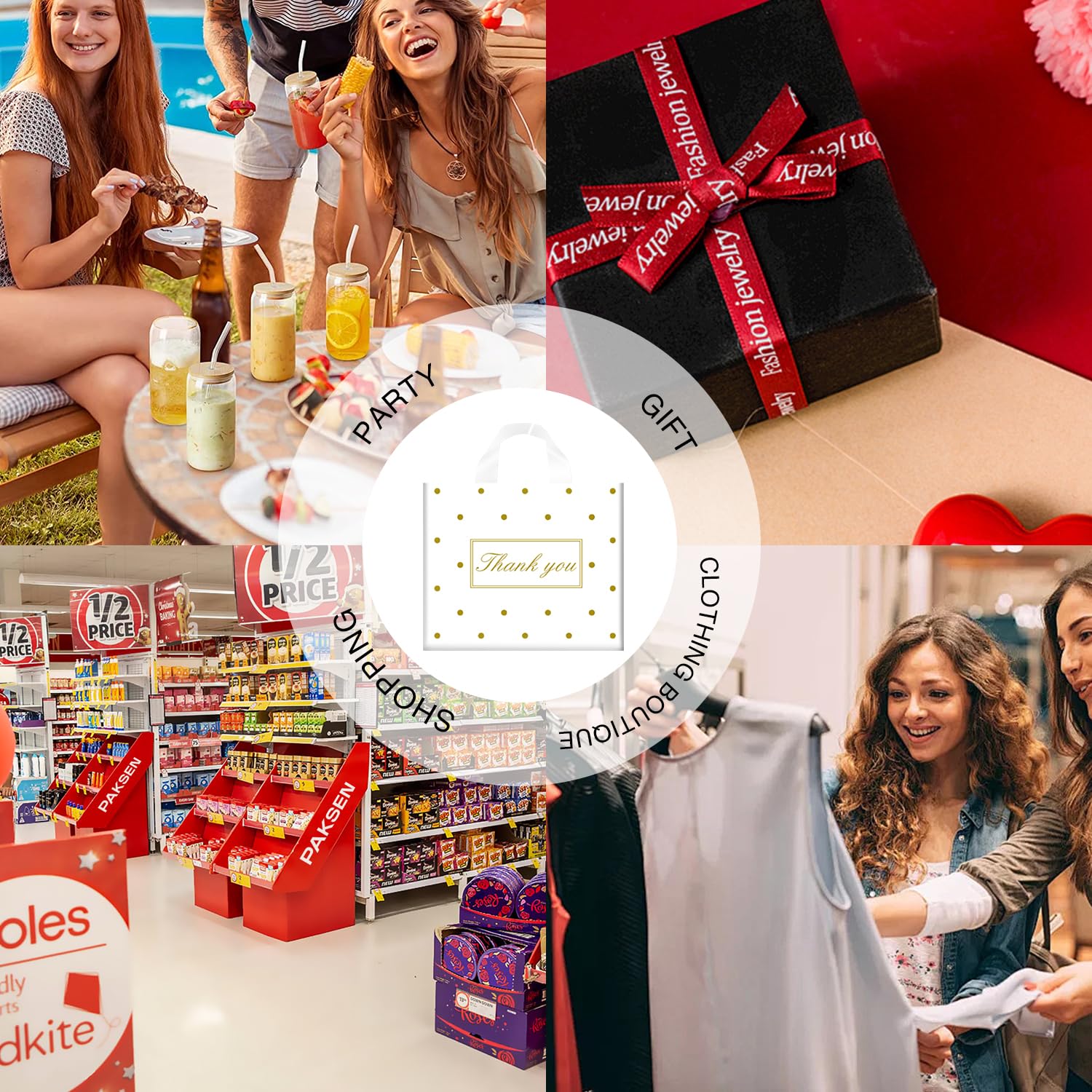 50/100 Pcs Thank You Bags for Small Business | Reusable Plastic Shopping Bags with Handles | Perfect for Retail Stores, Boutiques & Gift Packaging