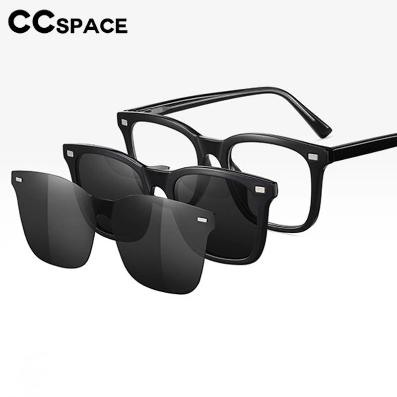 CCSpace Women's Square Full Rim Eyeglasses with Clip-On Sunglasses - Lightweight TR90 Alloy Frame - Fashionable Reading Glasses for Work, Driving & Outdoor Activities