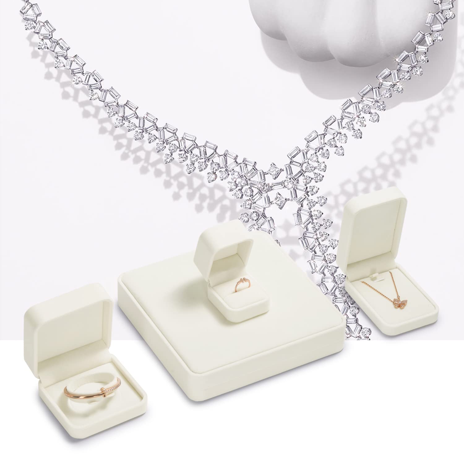 Oirlv Velvet Jewelry Gift Box - Elegant Pearl Necklace Storage Case for Women, Perfect for Wedding, Birthday & Anniversary Gifts | White Velvet Jewelry Box with Luxury Necklace Display