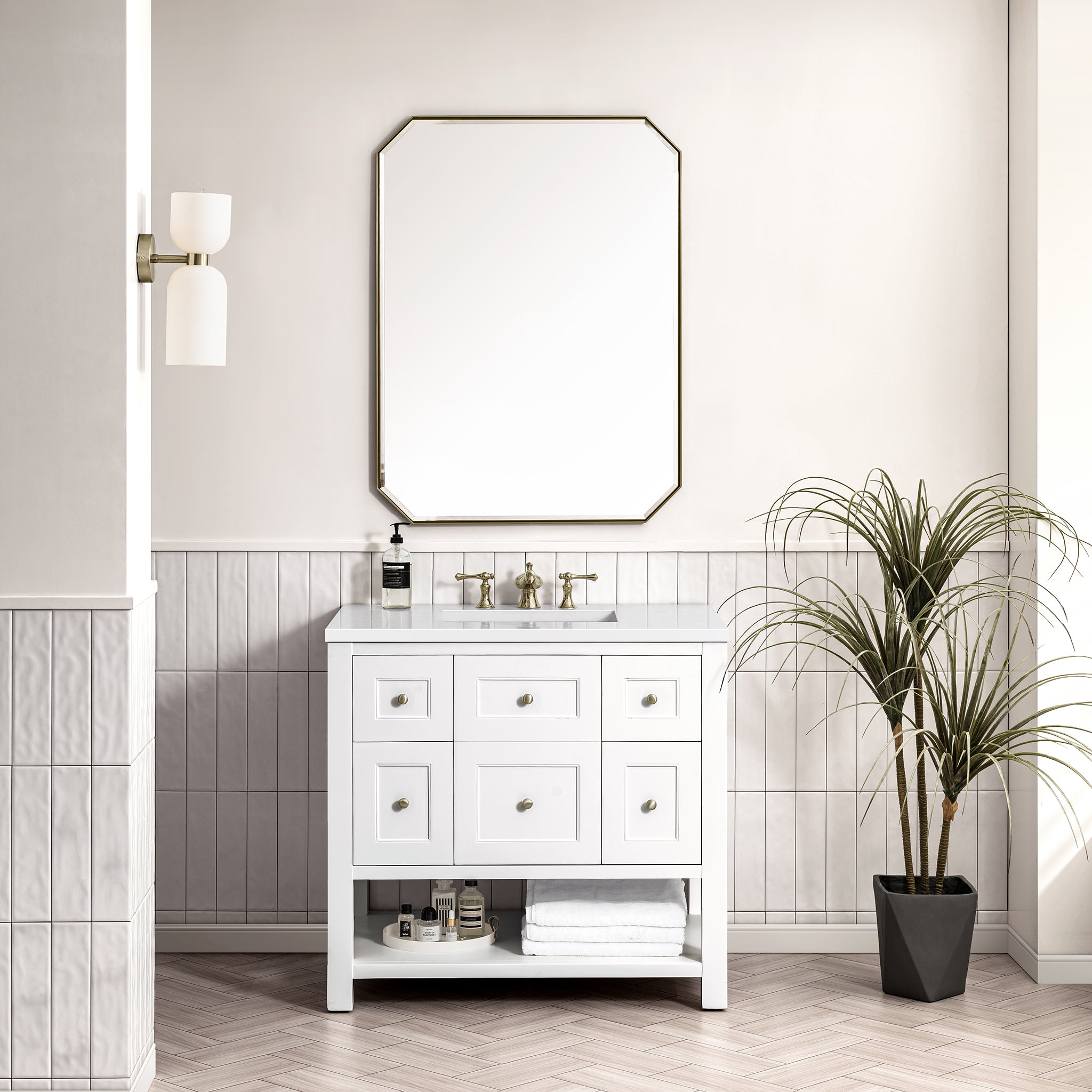 Breckenridge 36 Inch Single Bathroom Vanity Set with White Zeus Quartz Countertop - Modern Bright White Finish for Small Bathroom Remodel & Powder Room Upgrade
