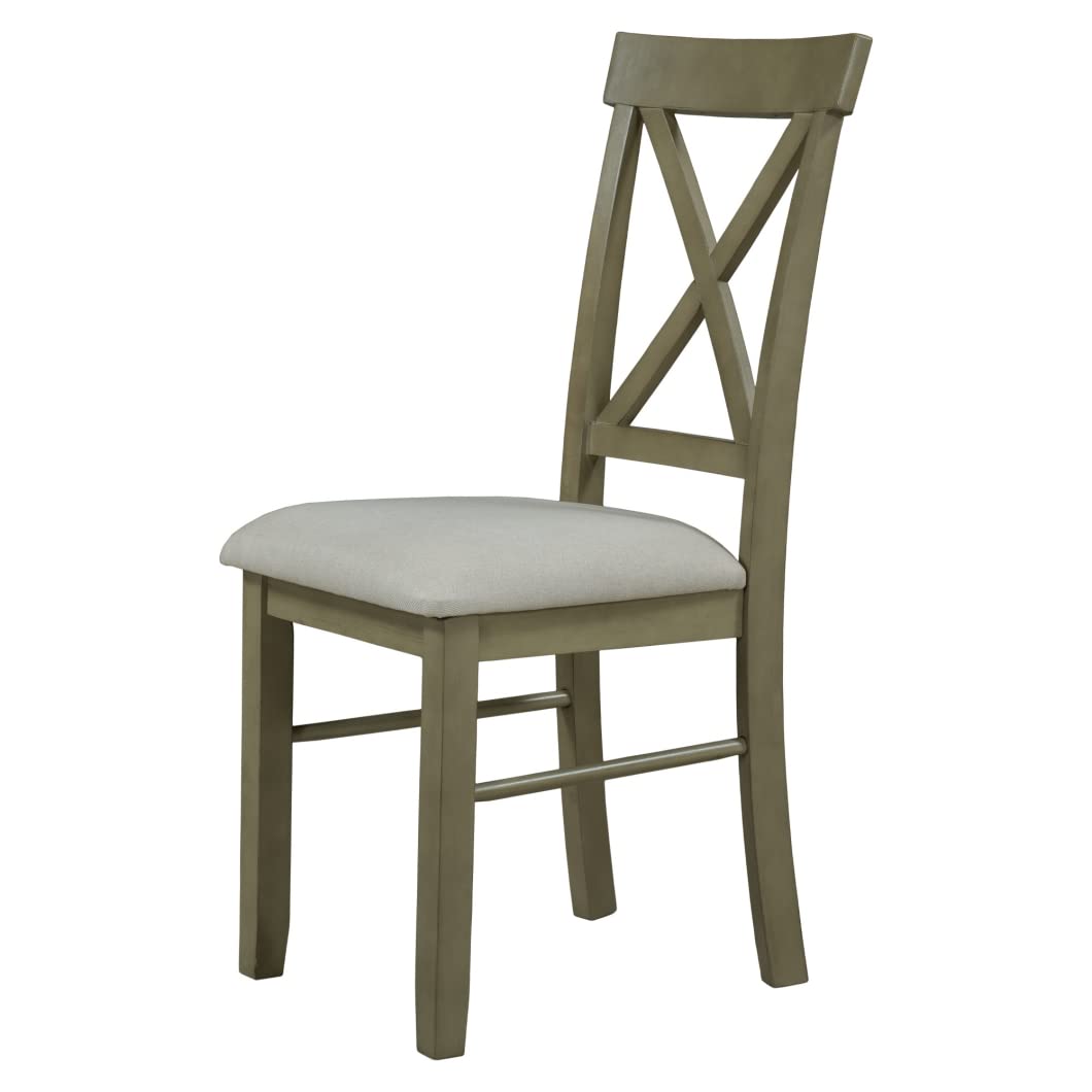 2-Piece Farmhouse Rustic Wood Kitchen Chair Set - Upholstered X-Back Dining Chairs in Gray Green & Gray | Perfect for Dining Room, Kitchen, and Farmhouse-Style Decor