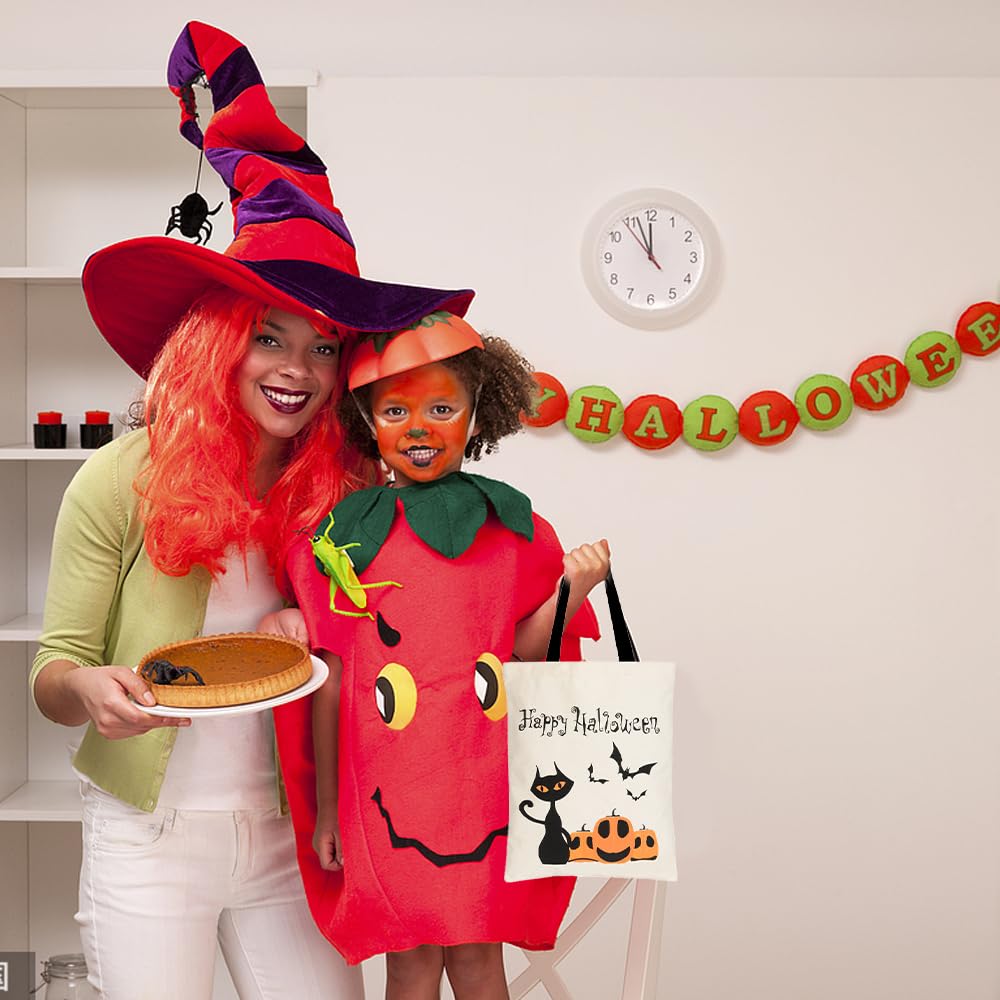 2PCS 17” Large Halloween Tote Bags - Reusable Trick or Treat Bags for Kids & Adults - Durable Canvas Grocery Shopping Bags for Halloween Parties, Candy Collection & Seasonal Decorations