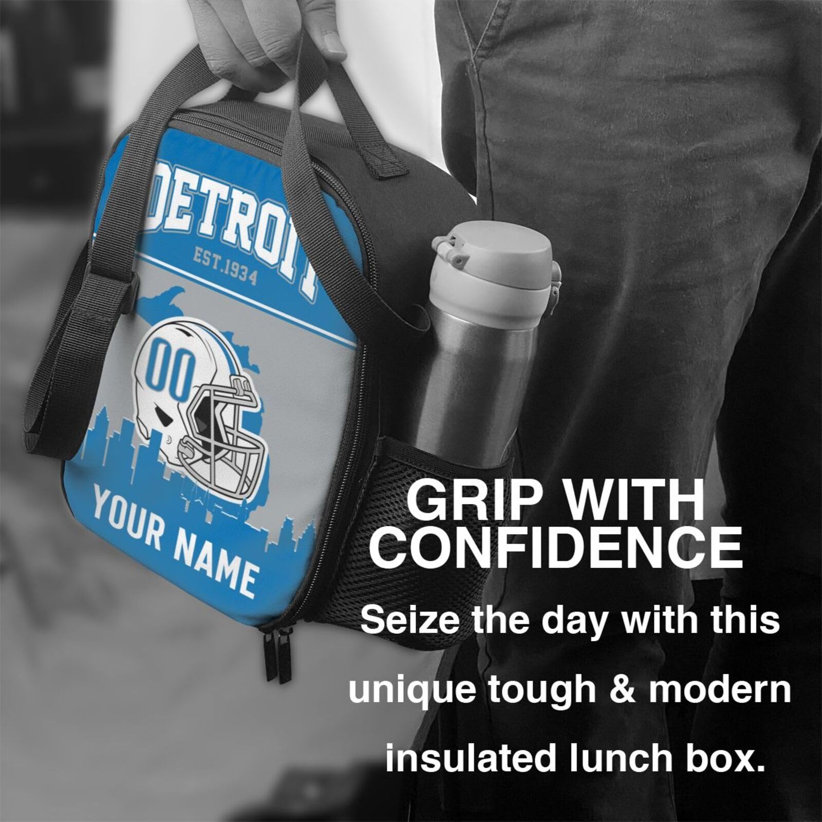 Custom Detroit Lions Lunch Bag - Insulated Football Style Lunch Box for Men & Women - Perfect for Work, School & Tailgating Gifts