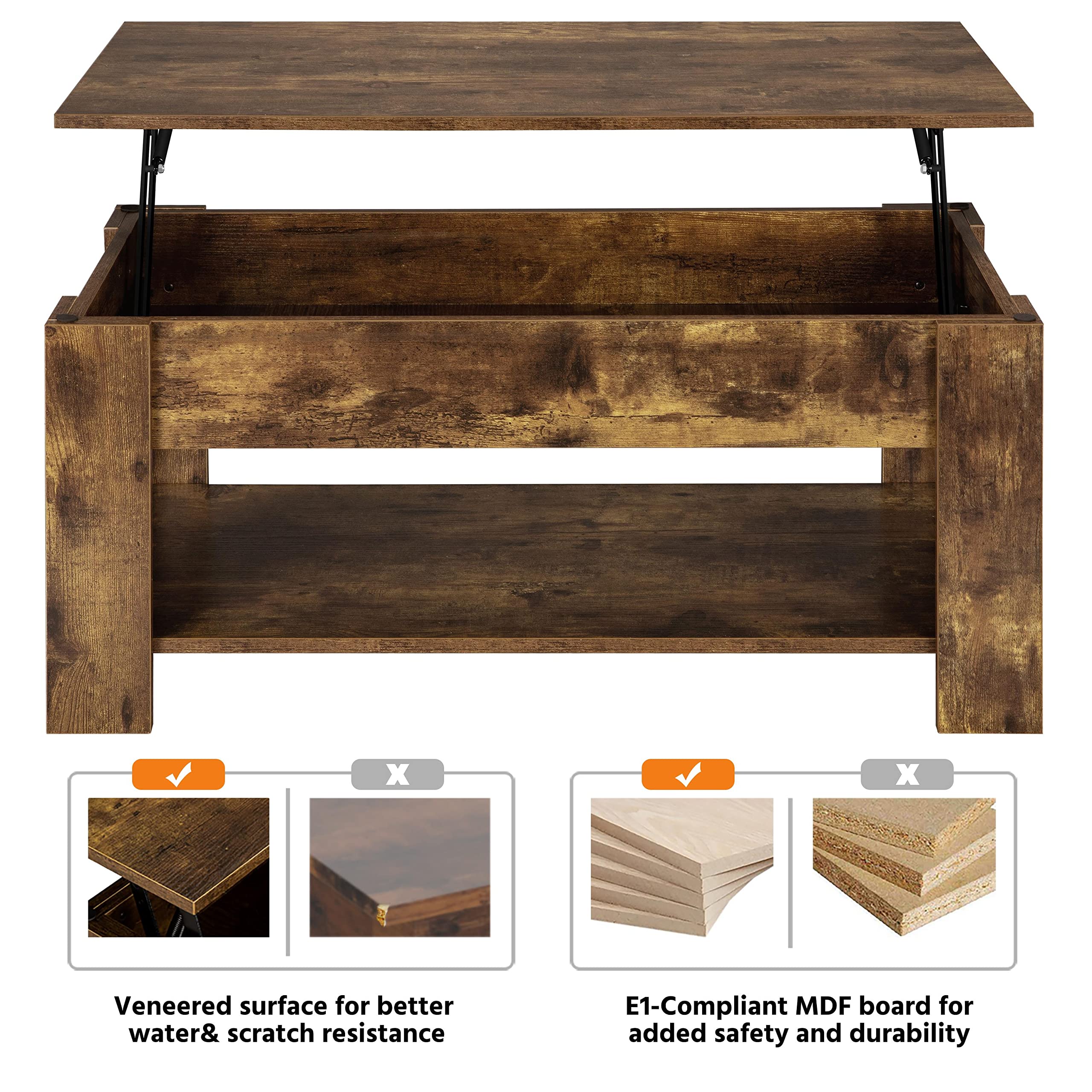 Yaheetech Lift Top Coffee Table with Storage, Rustic Brown - Living Room & Office Use