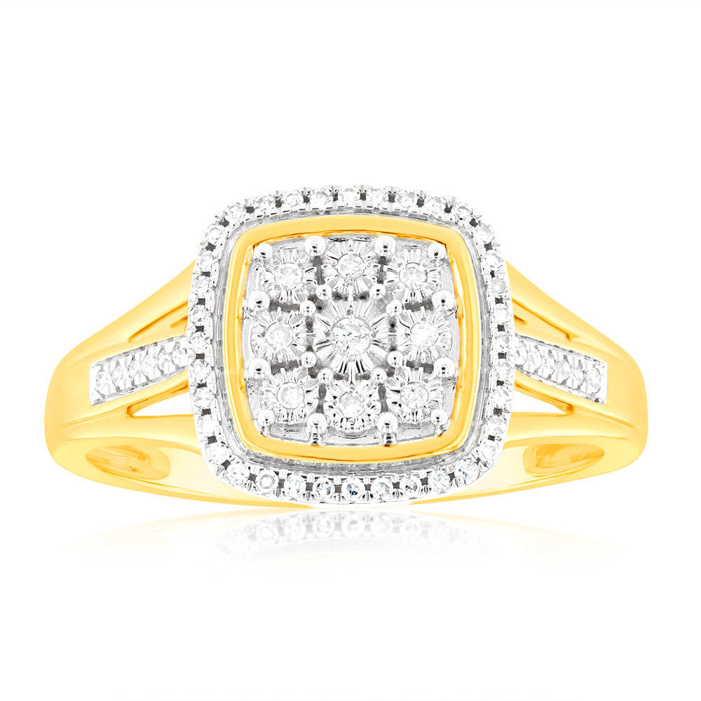 9ct Yellow Gold 1/5 Carat Diamond Ring with 57 Brilliant Cut Diamonds - Elegant Wedding Band & Anniversary Gift for Women - Perfect for Engagement, Proposal & Special Occasions