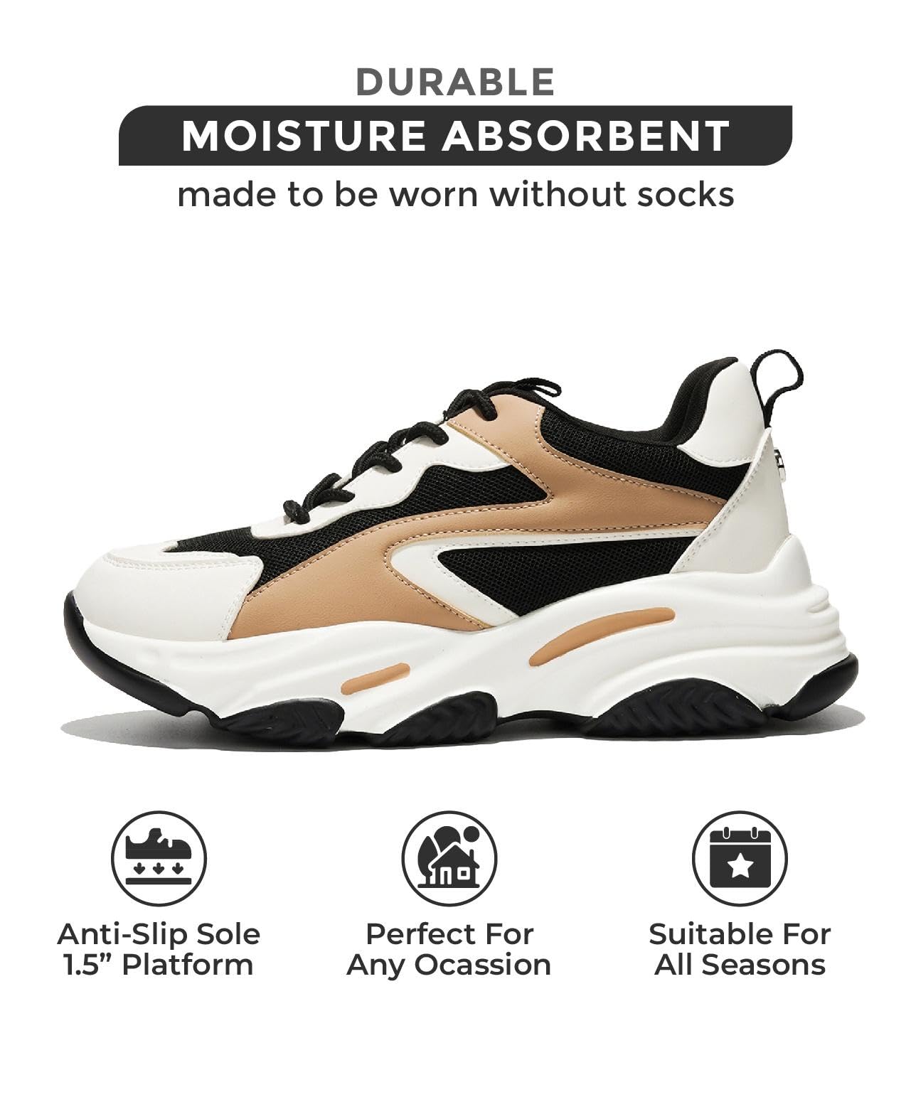 Women's Chunky Platform Sneakers - Memory Foam Comfort Dad Shoes | Lace-Up & Slip-On Fashion Sneakers for Women | Casual Walking, Running & Streetwear (Coco)