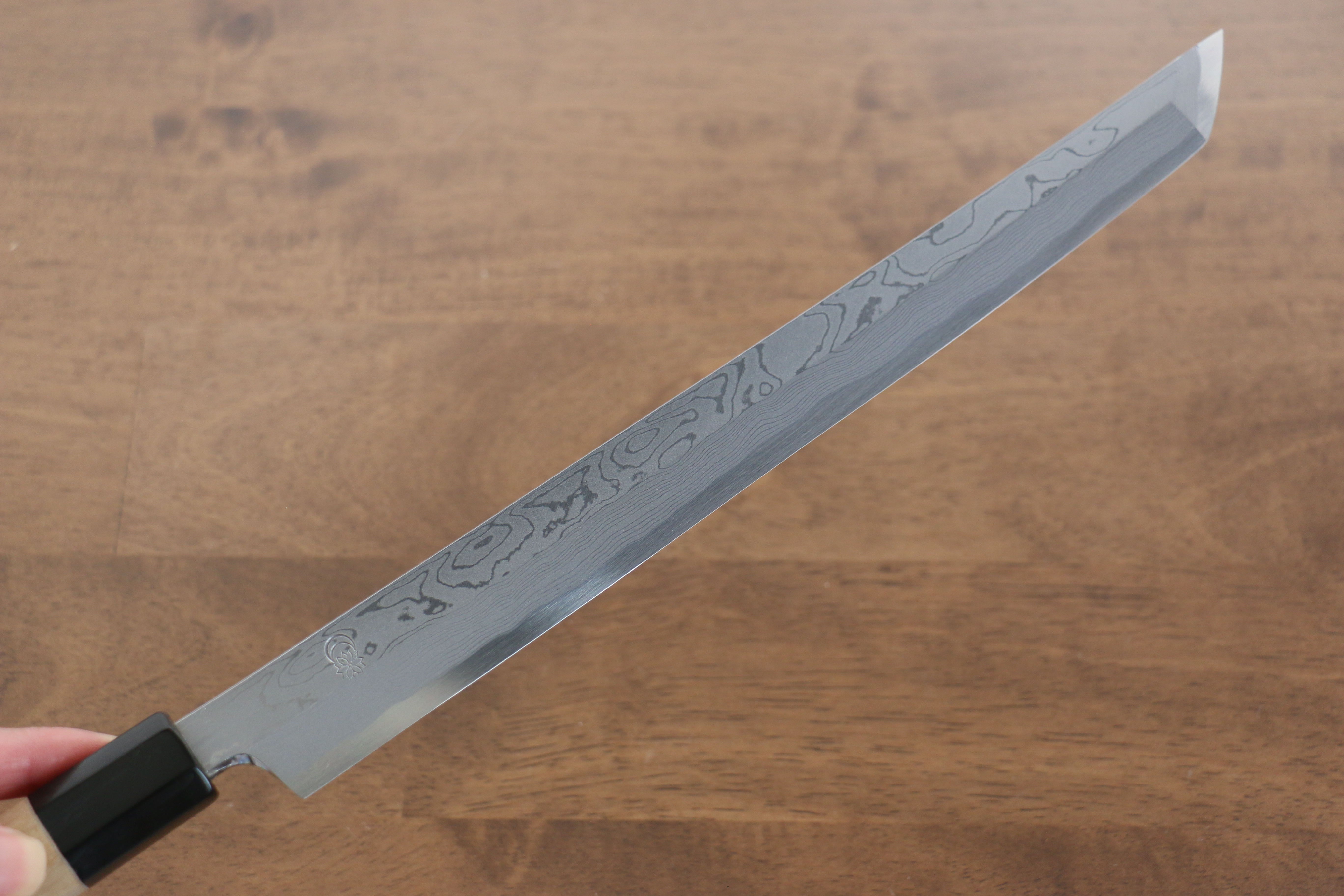 Premium Kikuzuki Blue Steel No.1 Damascus Sakimaru Takohiki 270mm Japanese Chef Knife with Magnolia Wood Handle - Perfect for Sushi, Sashimi & Professional Kitchen Use