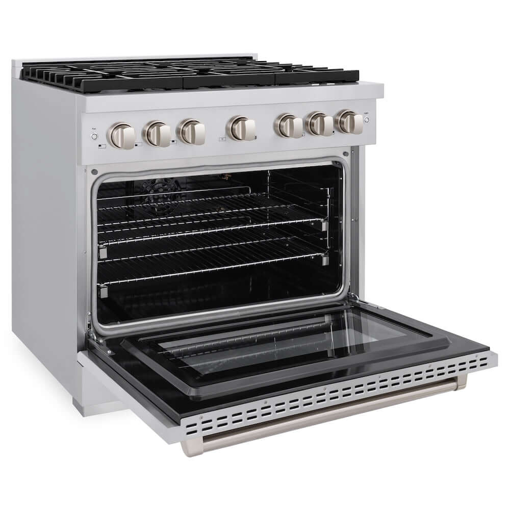 ZLINE 36 Inch 5.2 Cu. Ft. Stainless Steel Gas Range with Convection Oven & 6 Brass Burners - Professional Kitchen Appliance for Home Chefs & Cooking Enthusiasts | Perfect for Baking, Roasting & Large Family Meals (Model SGR BR 36)