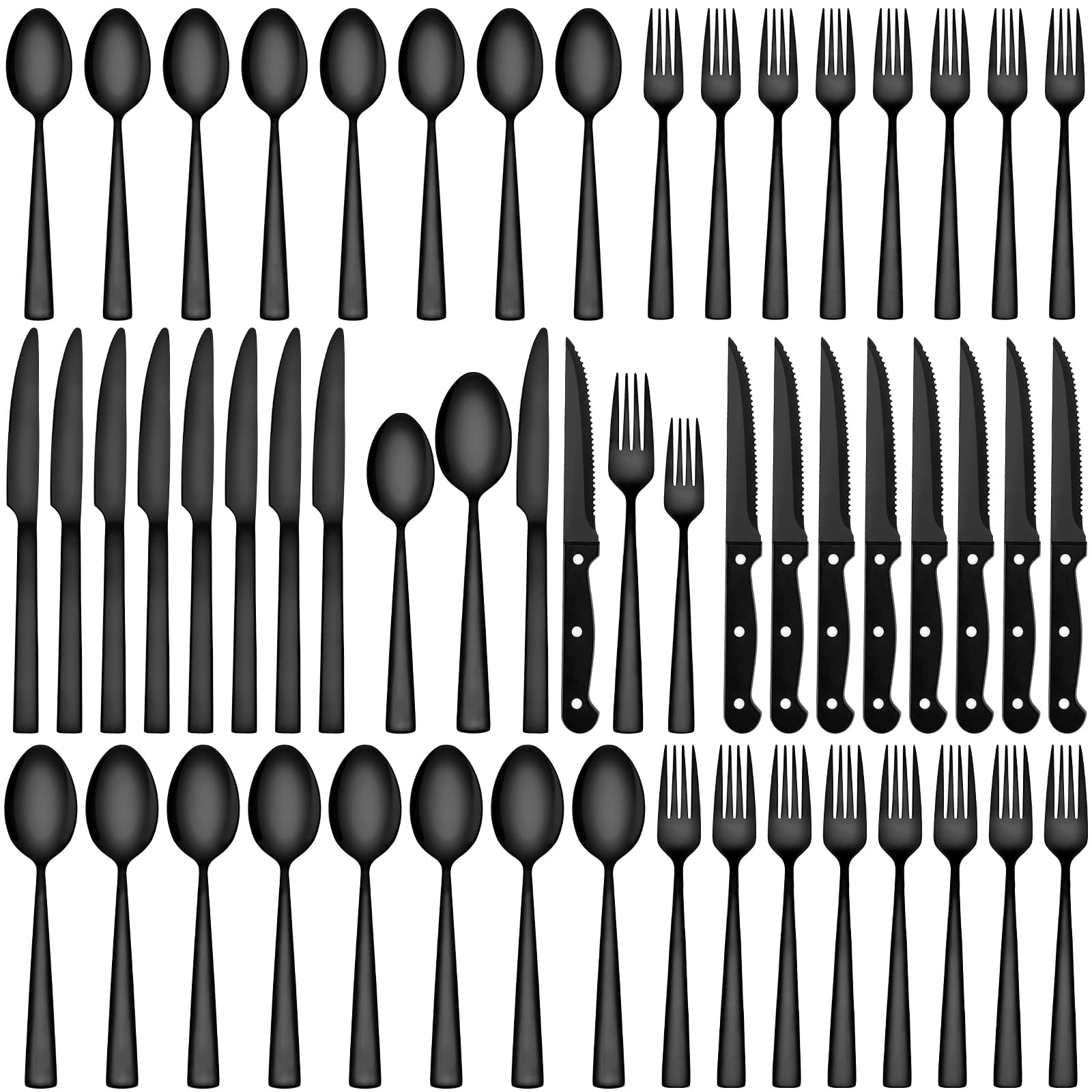 72-Piece Stainless Steel Flatware Set - Premium Black Silverware for Home & Restaurant Use, Heavy Duty Knife Fork Spoon Set with Steak Knives, Dishwasher Safe | Perfect for Dinner Parties, Weddings & Everyday Dining