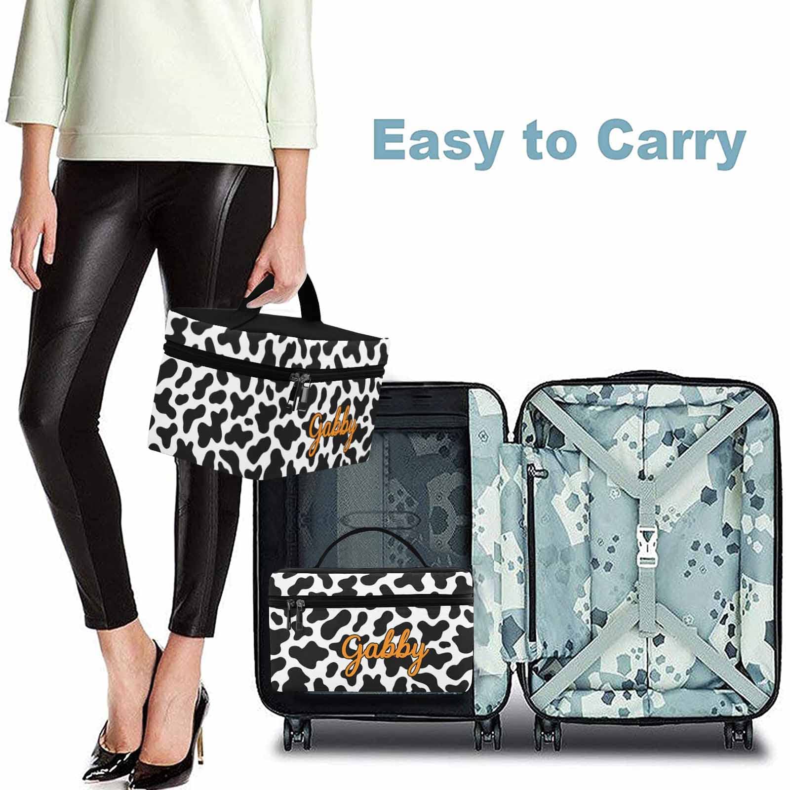 Personalized Cow Print Makeup Bag for Women - Large Cosmetic Travel Toiletry Organizer with Brush Pouch | Reusable Waterproof Makeup Case for Travel, Gym, Bridal Shower & Everyday Use