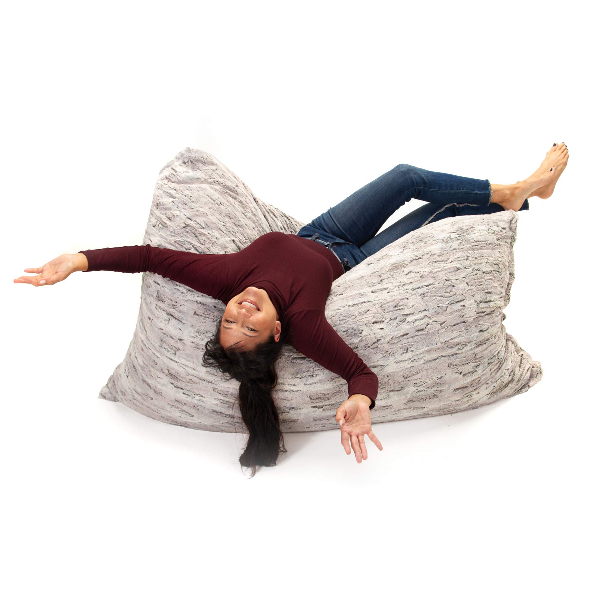 Premium 5.5ft Jaxx Bean Bag Chair with Luxe Silver Fox Fur - Ultra Soft Large Bean Bag for Adults & Teens - Perfect for Living Room, Game Room, Dorm & Relaxation
