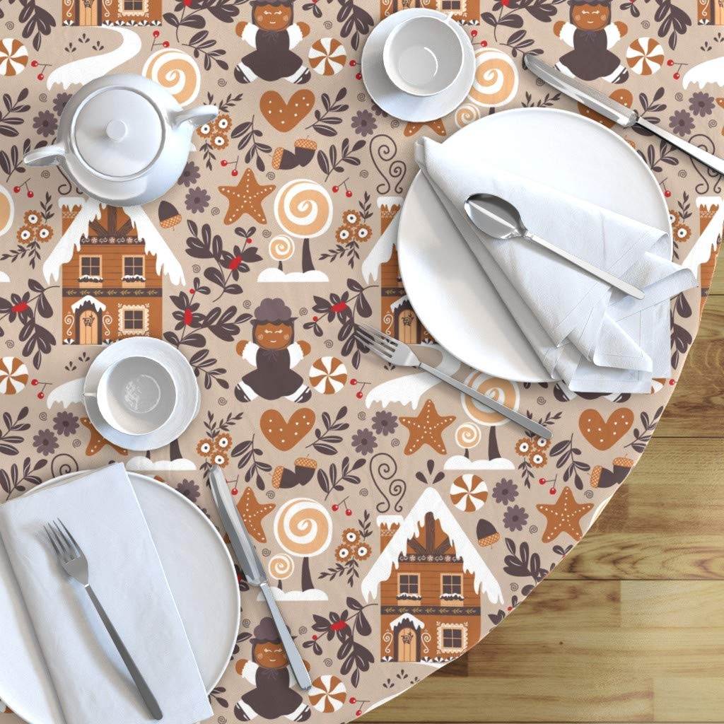 Custom Printed Spoonflower Cotton Sateen Tablecloth - 70 Inch Round Black Forest Gingerbread Holiday Design for Christmas Baking, Cookie Decorating & Family Gatherings | Festive Kitchen Decor & Dining Table Linens