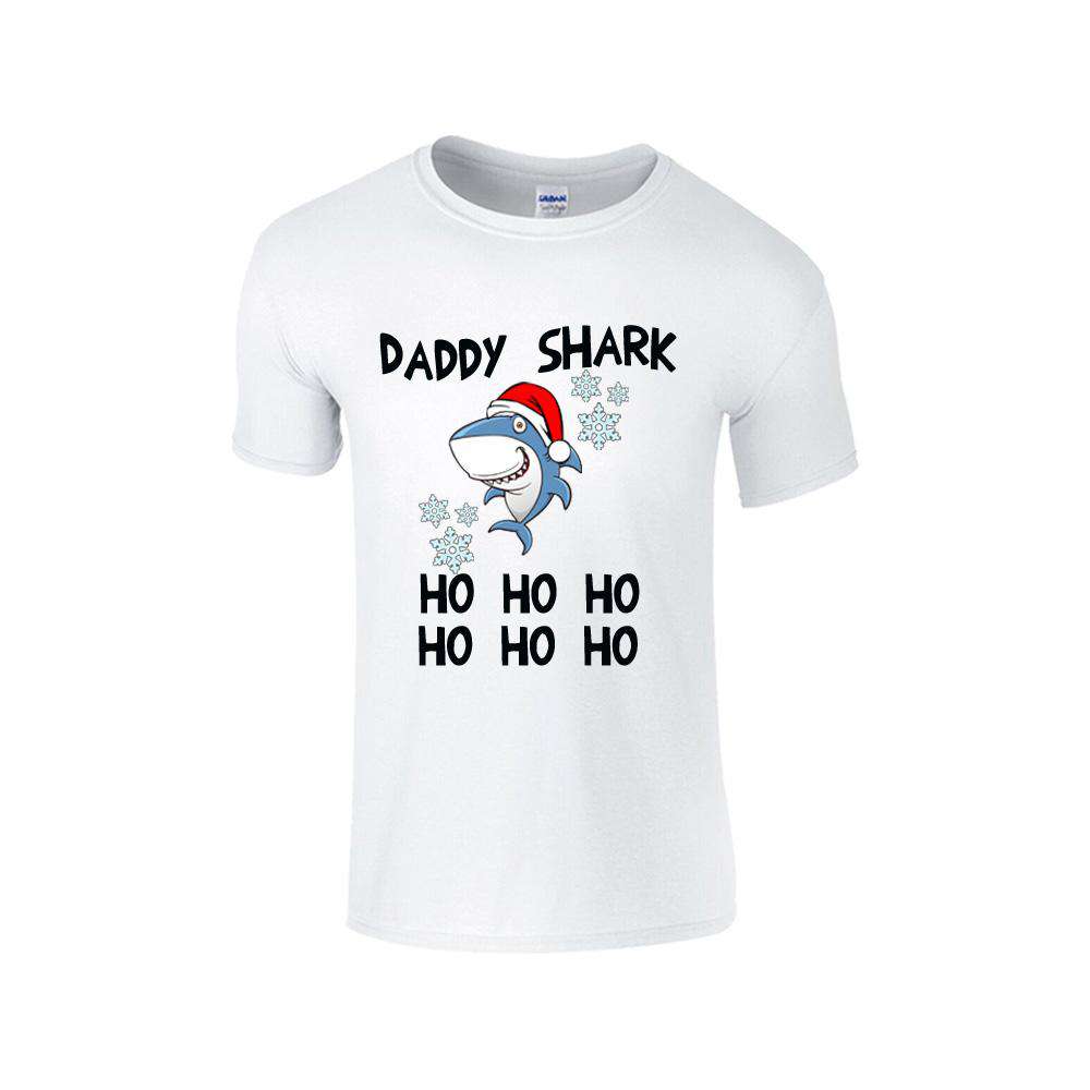 Christmas Shark Family Matching White T-Shirts - Fun Holiday Outfits for Family Photos & Festive Gatherings