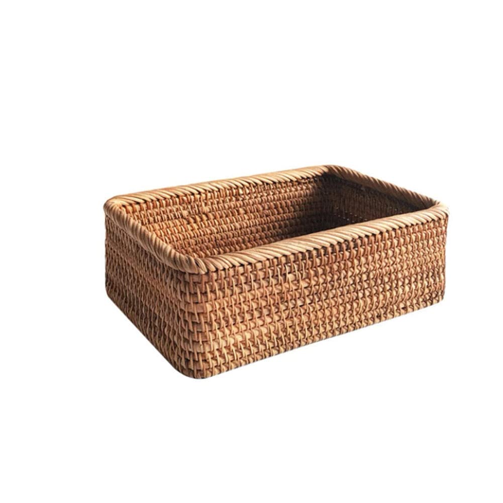 SAXTZDS Handmade Rattan Storage Baskets - 3 Sizes for Home Organization, Snacks, Fruits, Laundry & Decor | Square Woven Willow Baskets for Bedroom, Bathroom & Living Room Storage
