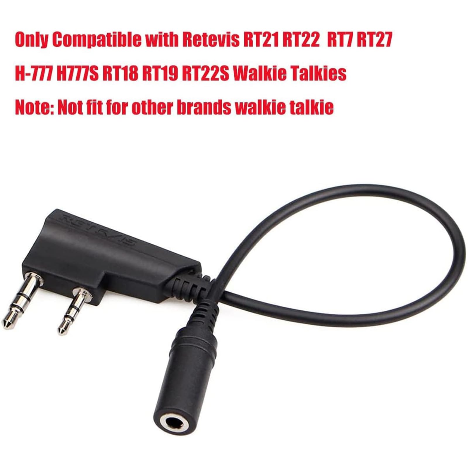 Retevis 2 Pin to 3.5mm Walkie Talkie Headset Adapter - Compatible with RT21 RT22 RT27 RT7 H-777 H777S RT18 RT19 RT22S (1 Pack) - Perfect for Security, Construction & Outdoor Communication