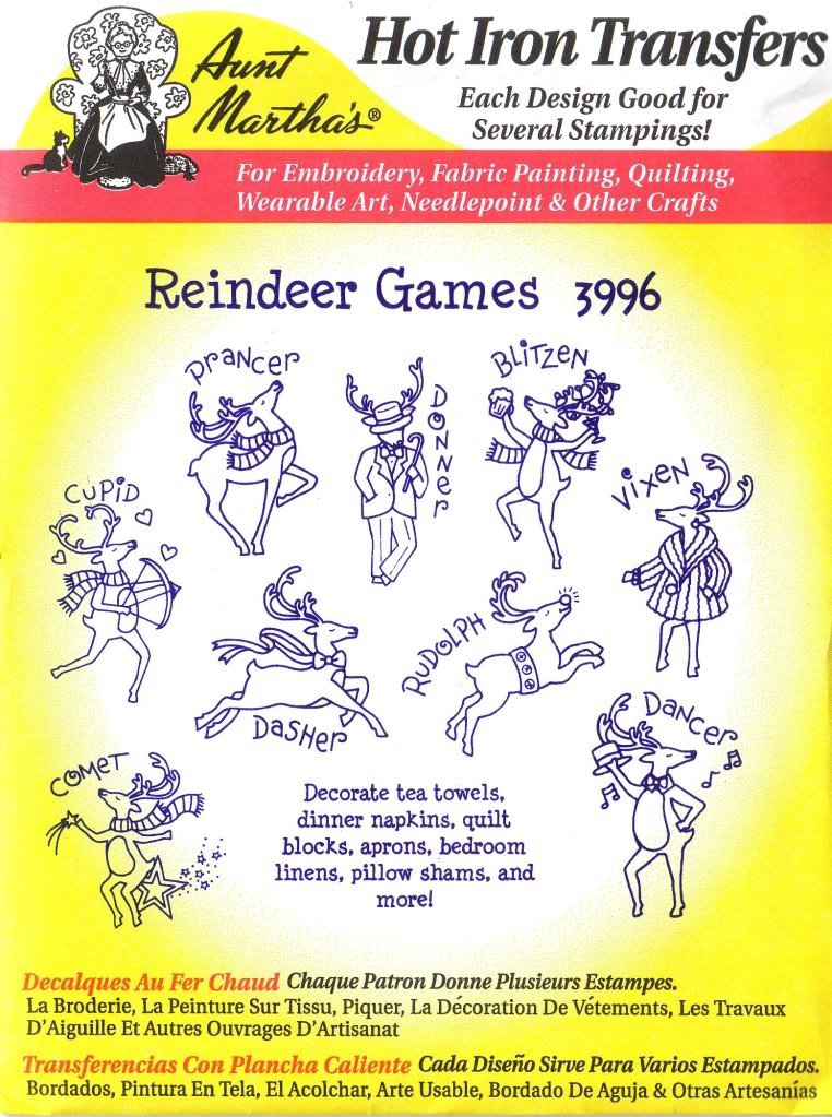Reindeer Games Aunt Martha's Hot Iron Transfers for DIY Fabric Crafts - Perfect for Holiday Decorations, T-Shirts & Home Projects