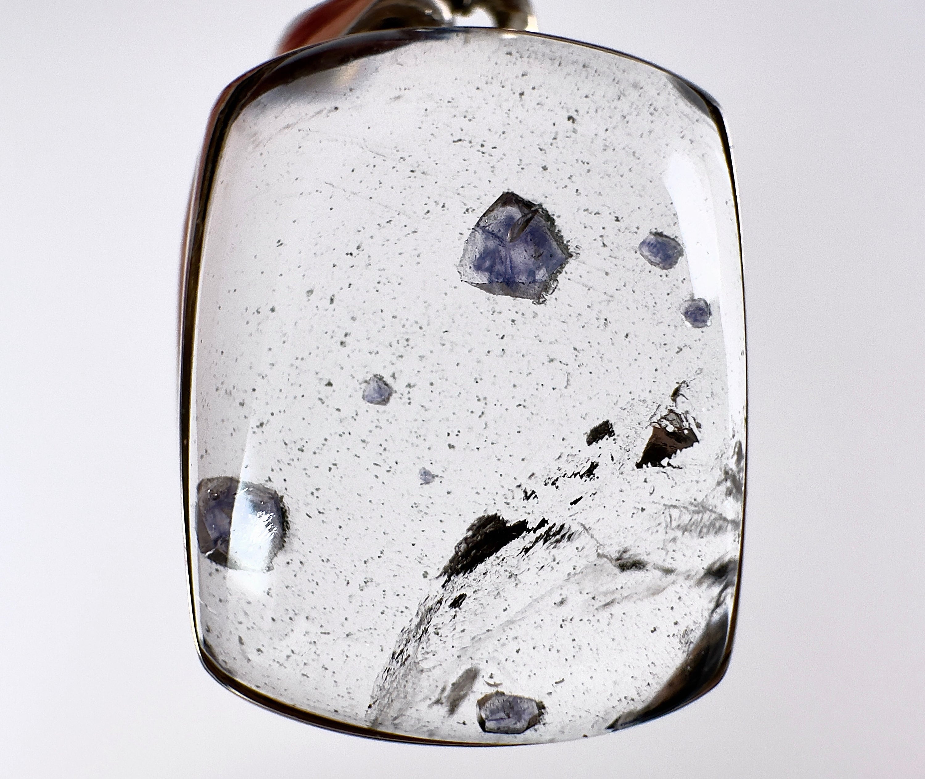 Natural Fluorite in Quartz Crystal Pendant - Sterling Silver Cabochon Fine Jewelry | Healing Stones for Energy & Balance | Unique Gift for Men & Women | Perfect for Meditation, Yoga & Spiritual Healing