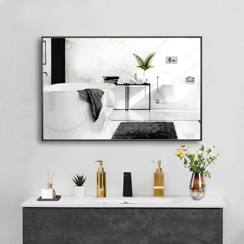 Sleek Modern Black Aluminum Framed Wall Mirror - Full Length Floor Mirror for Bedroom, Living Room & Entryway Decor
