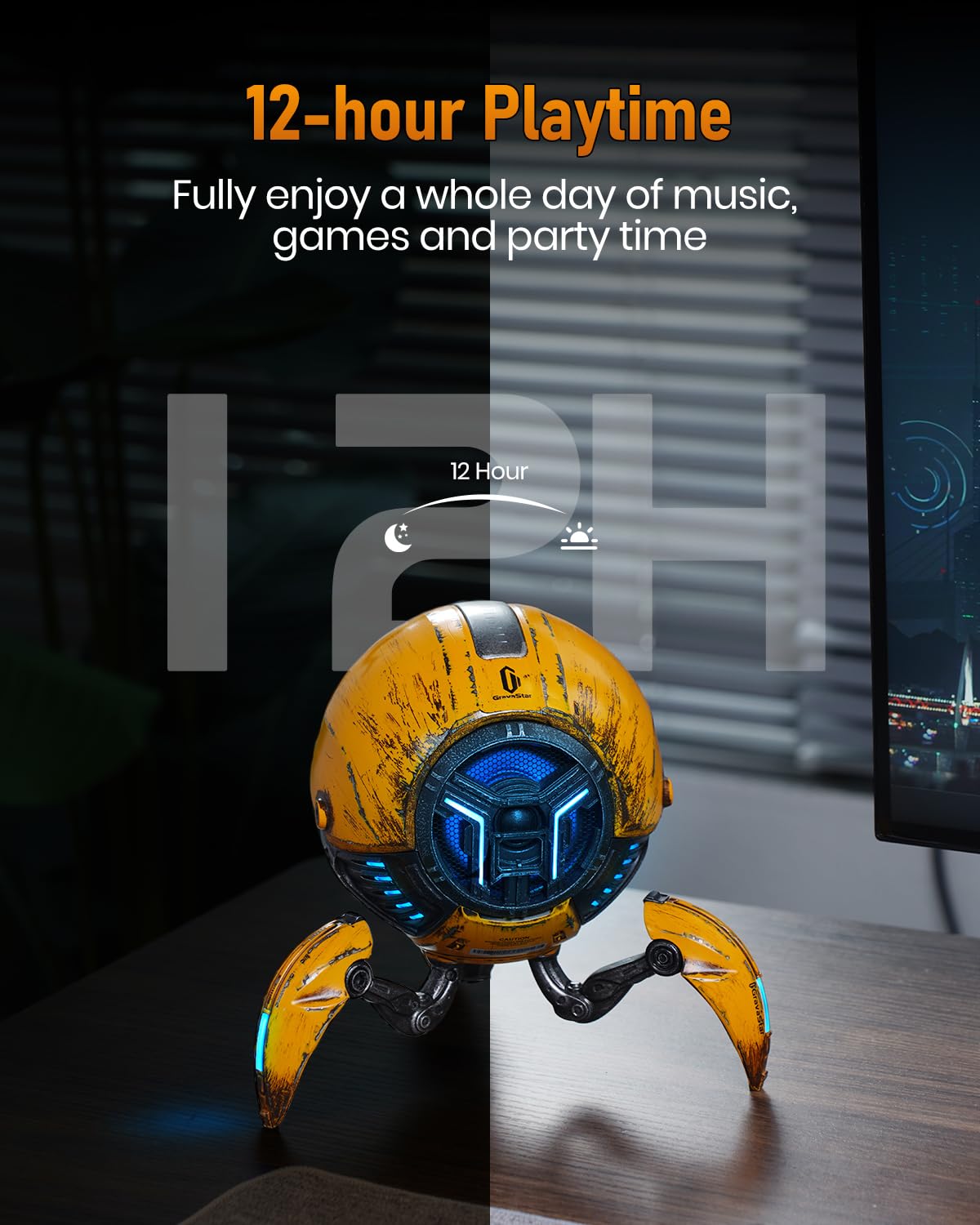 GravaStar Mars Pro Portable Bluetooth Speaker - Wireless Deep Bass Stereo Sound, 15H Playtime, 6 RGB Lights, Dual Pairing | Perfect for Home, Outdoor, Party, Camping & Gifts (New Version)