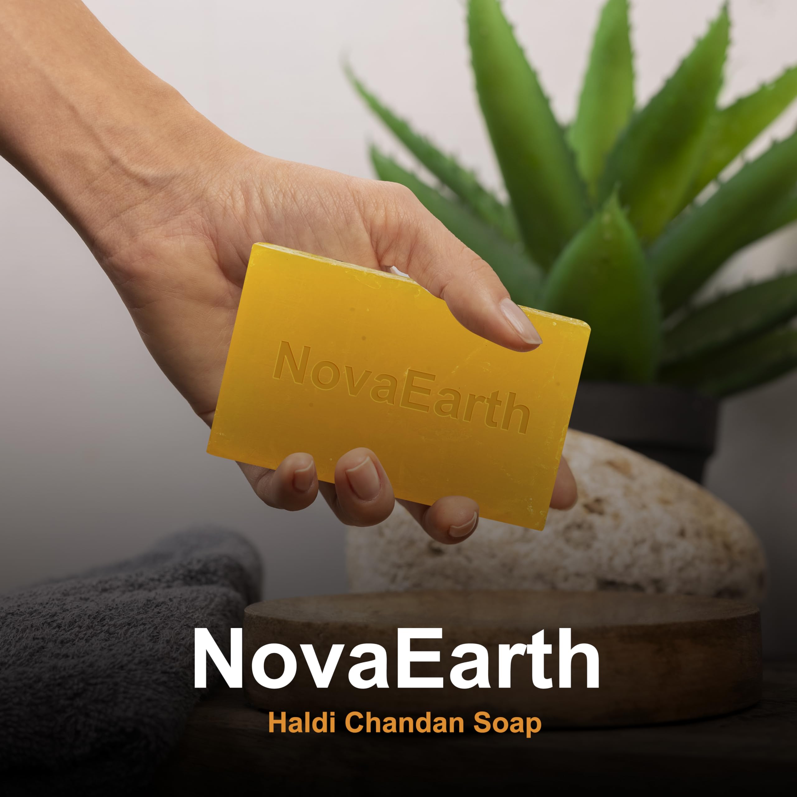 NovaEarth Haldi Chandan Ayurvedic Bathing Soap - Glycerin Base with Giloy, Suhaga, Amla, Neem & Amahaldi | Handmade Herbal Soap for All Skin Types | Anti-Aging, Moisturizing & Cleansing | 5-Pack (100g Each, Total 500g) | Perfect for Daily Skincare & Ayurvedic Wellness Routine