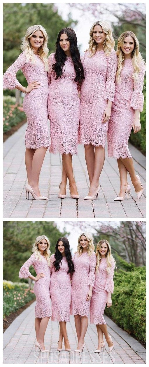 Elegant Long Sleeve Pink Lace Mermaid Bridesmaid Dress - WG257 | Affordable Formal Gowns for Weddings, Parties & Special Occasions