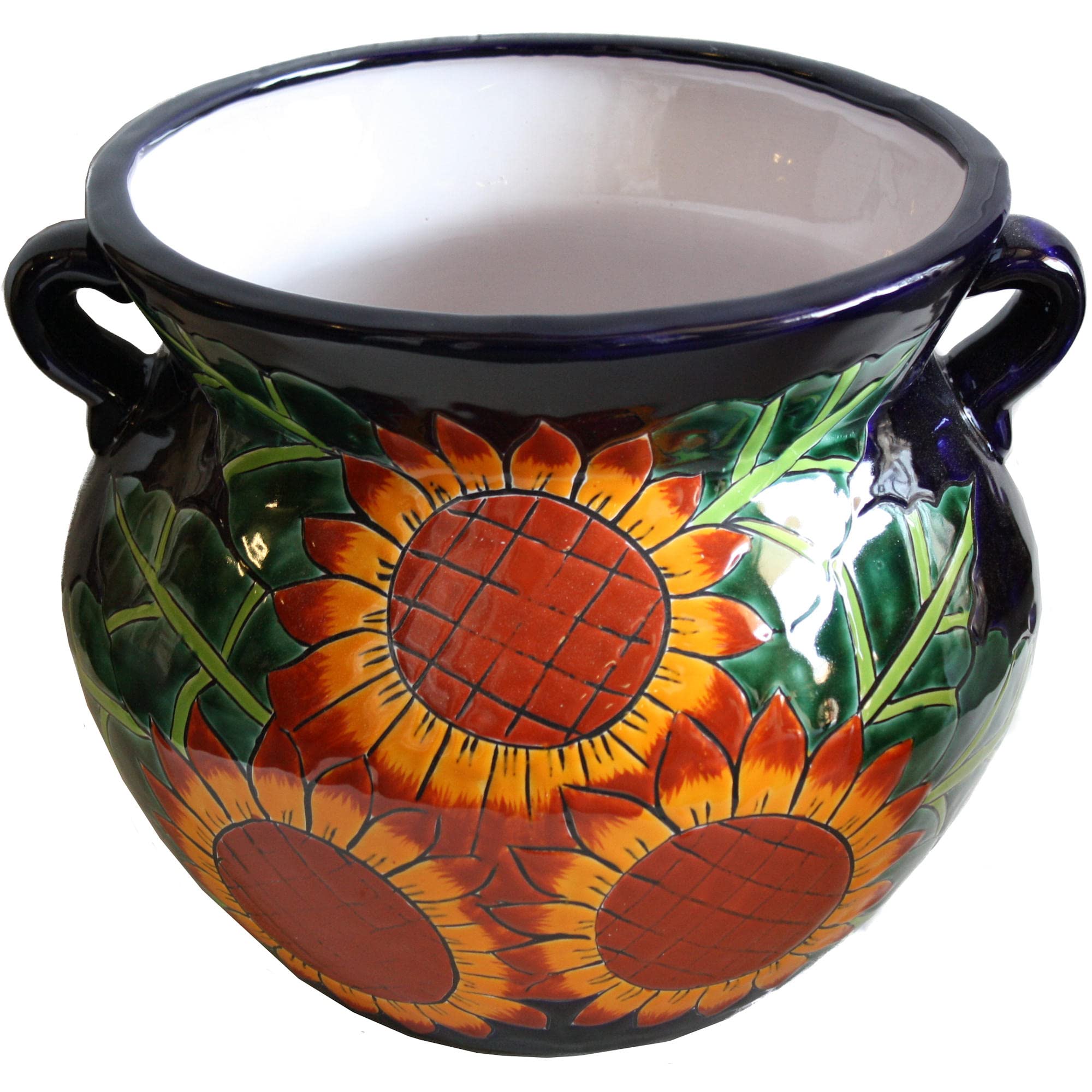 Medium-Sized Talavera Ceramic Flower Pot - Mexican Sunflower Design for Indoor/Outdoor Plants - Perfect for Garden, Patio, and Home Decor