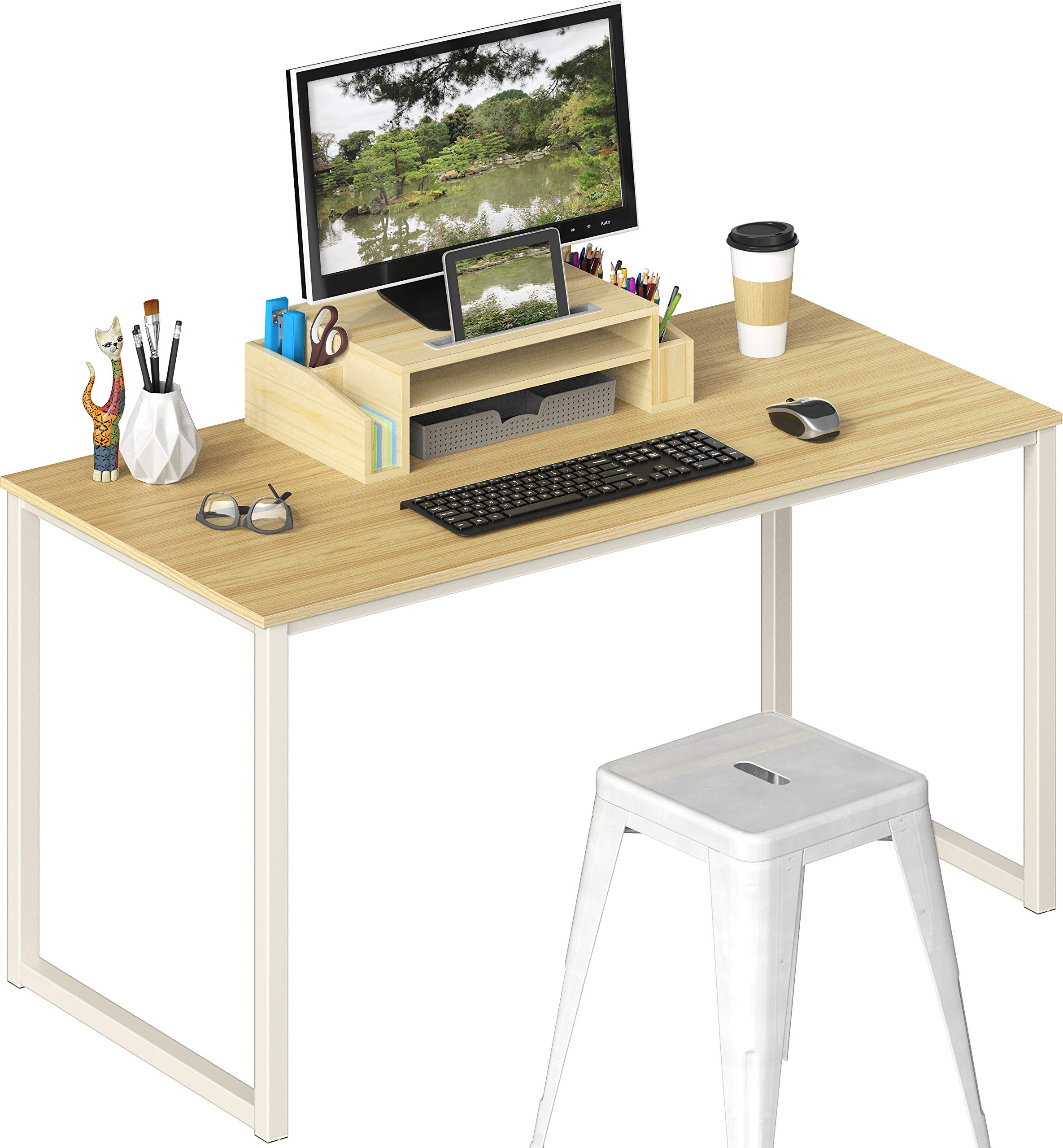SHW Mission 48-Inch Home Office Computer Desk - Solid Oak Wood Writing Table for Work, Study & Gaming - Modern Workstation for Small Spaces & Home Offices