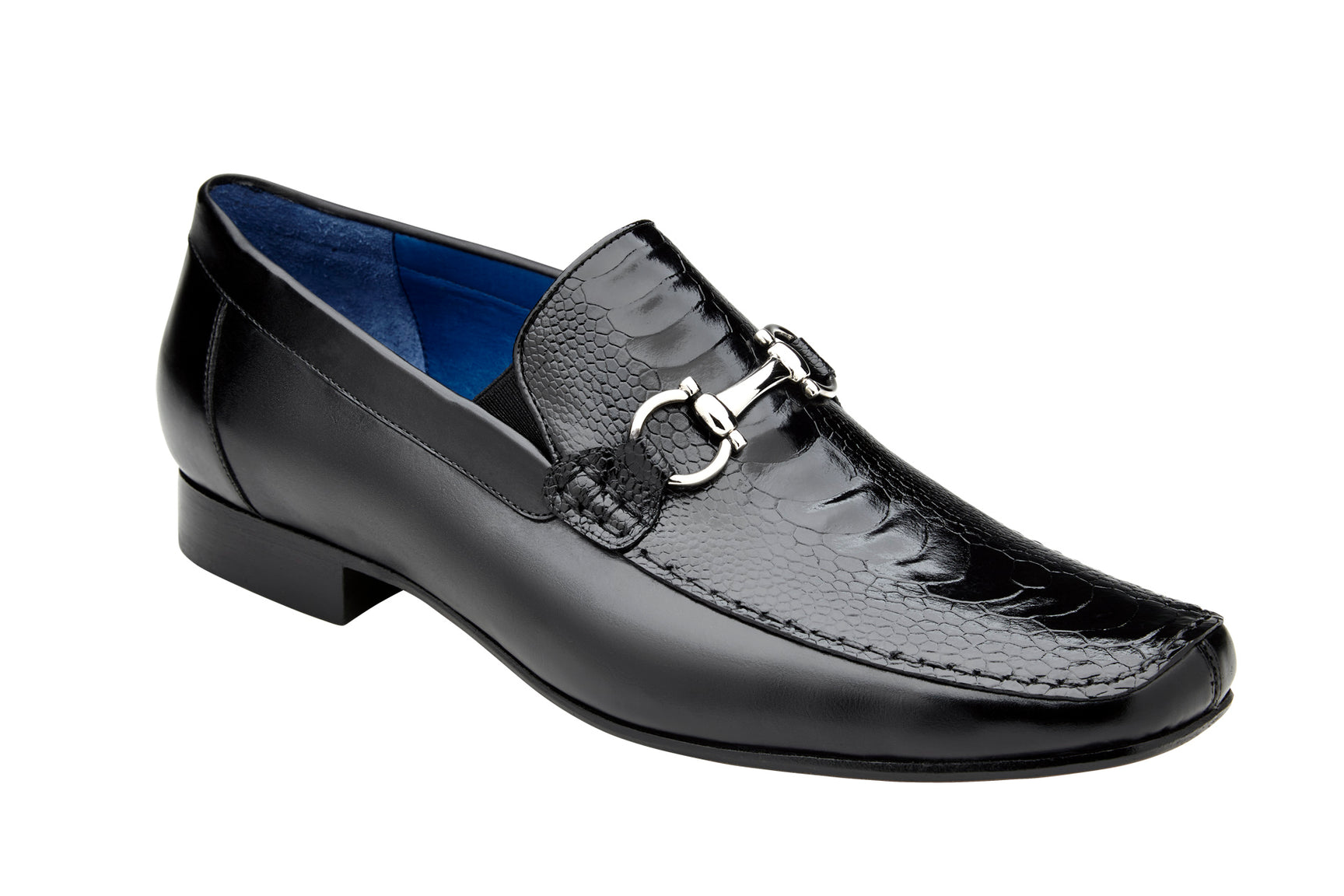 Belvedere Bruno Genuine Ostrich Leg & Italian Calf Leather Loafers - Black Dress Shoes 1026 | Premium Men's Formal Footwear for Business, Weddings & Special Occasions